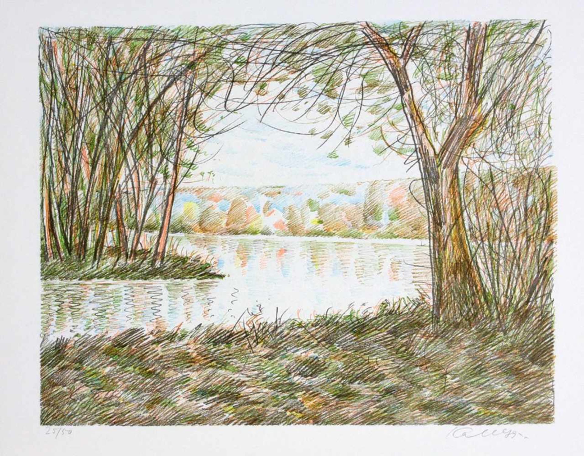 Landschaften am MainKaller, Udo, 6 Farblithographien, Format jeweils ca. 50 x 58cm, 50 Exemplare, - Bild 4 aus 4