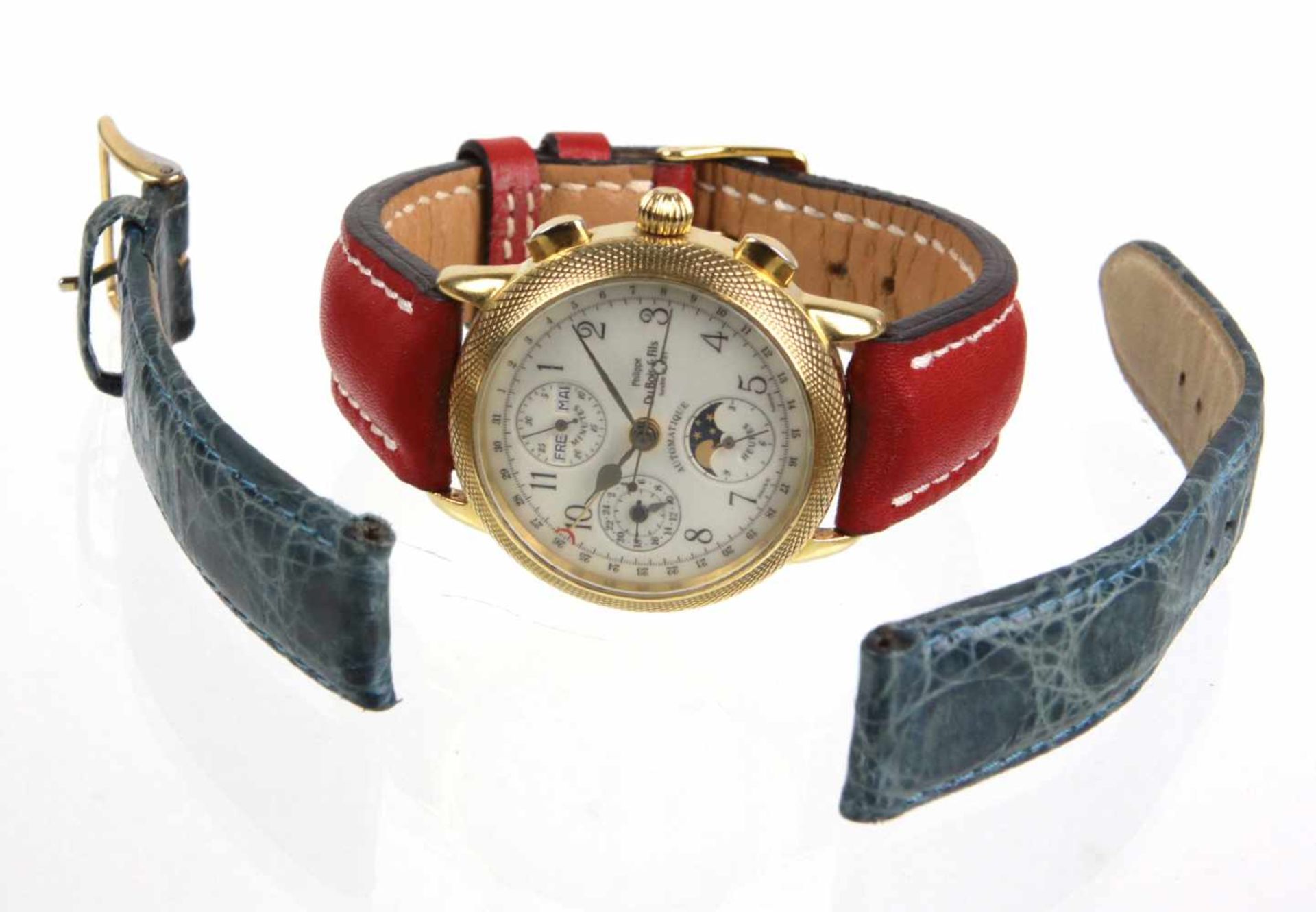 Herren Armbanduhr - GG 750rundes mit feiner Guillochierung verziertes Uhrengehäuse in Gelbgold - Bild 3 aus 3