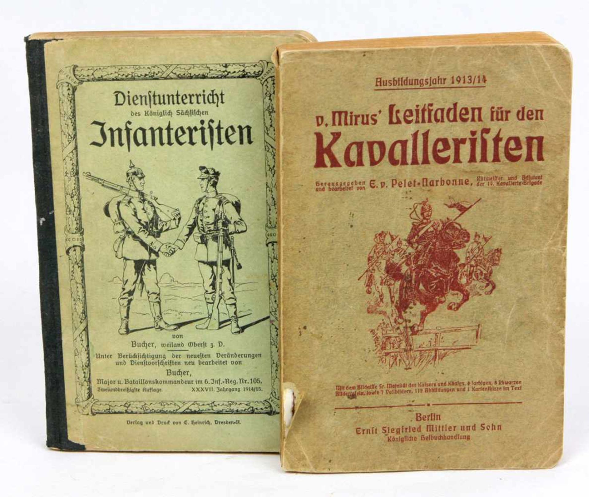 2 Militär Bücher 1913/15*v. Mirus' Leitfaden für den Kavalleristen* Ausbildungsjahr 1913/14, hrsg.
