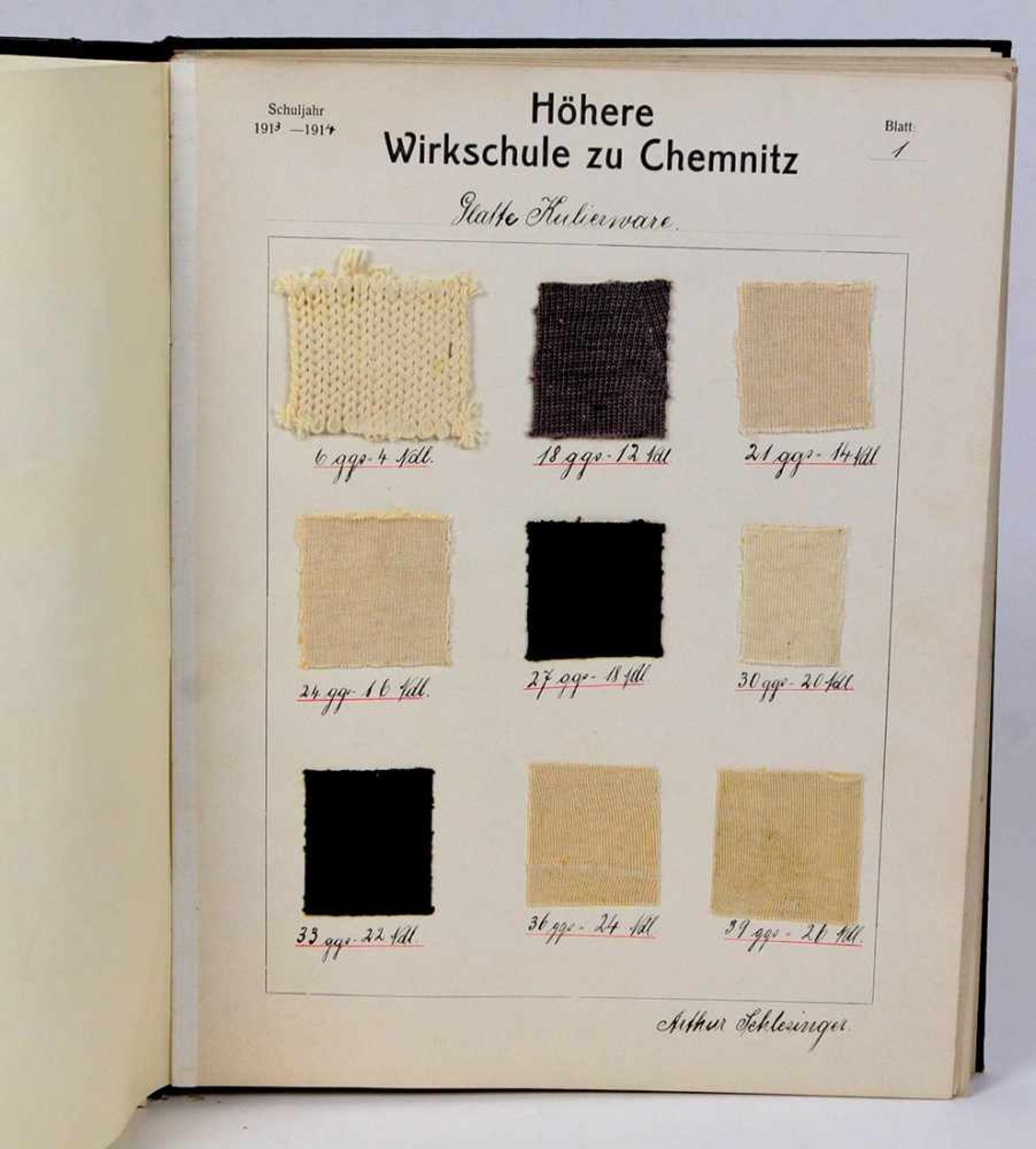 Muster zerlegenMustermappe des Lehrlings Arthur Schlesinger an der Höheren Wirkschule zu Chemnitz - Bild 2 aus 2