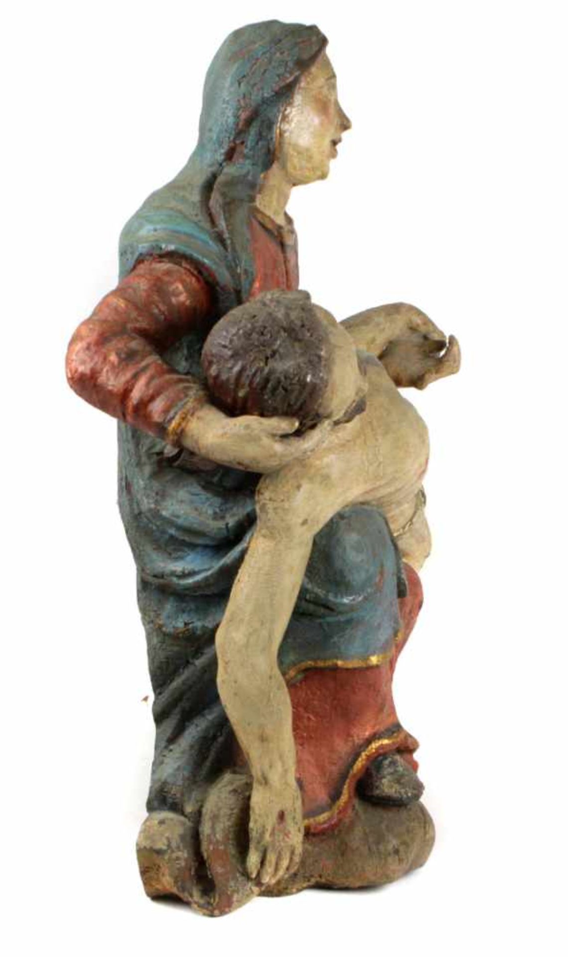 Maria mit JesusObstholz von Hand beschnitzt, teils angesetzt u. farbig gefasst, Mittelteil aus einer - Bild 3 aus 7