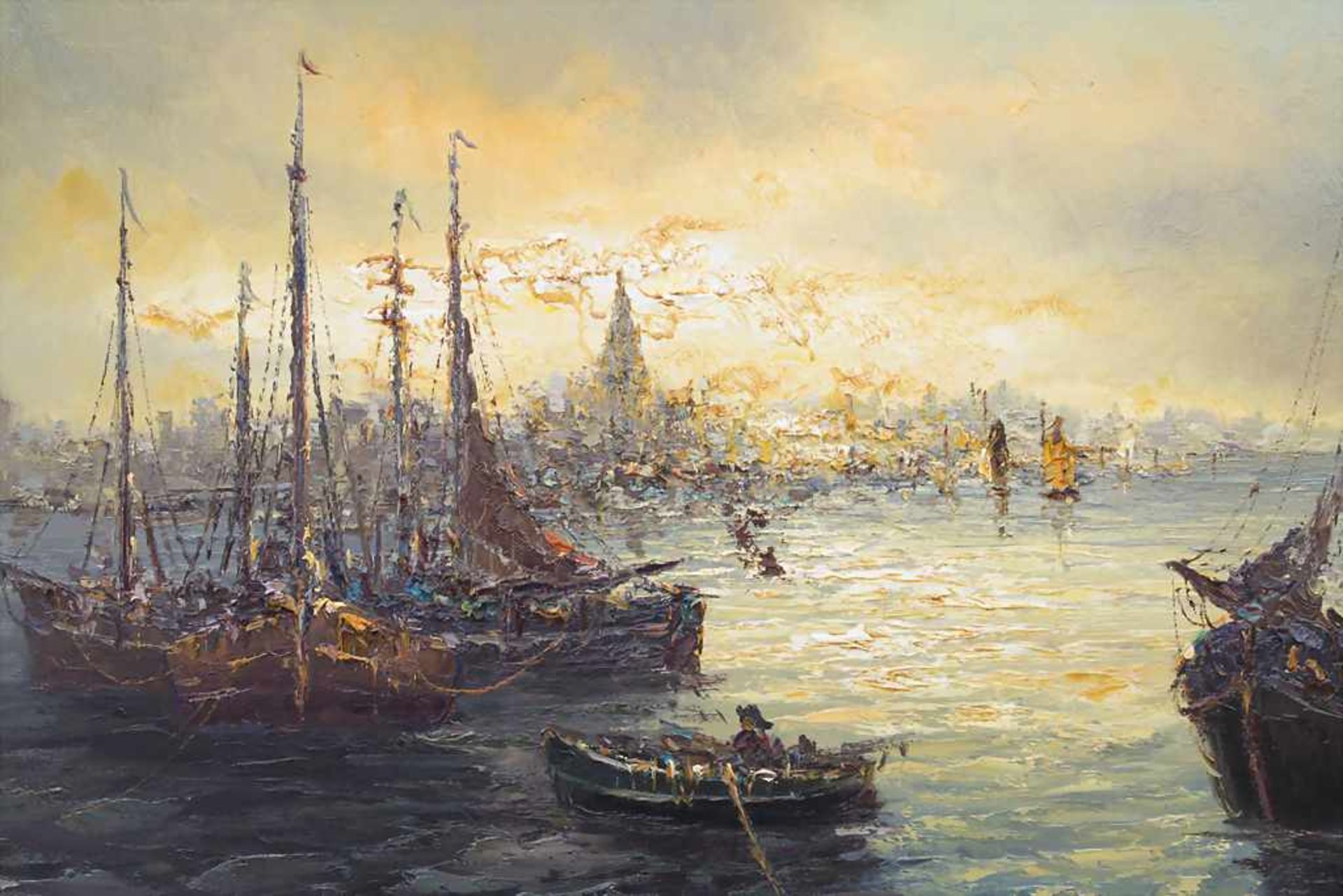 Peter Brouwer, 'Fischerboote vor niederländischer Hafenstadt' / 'Fishing boats in front of a dutch - Image 3 of 7