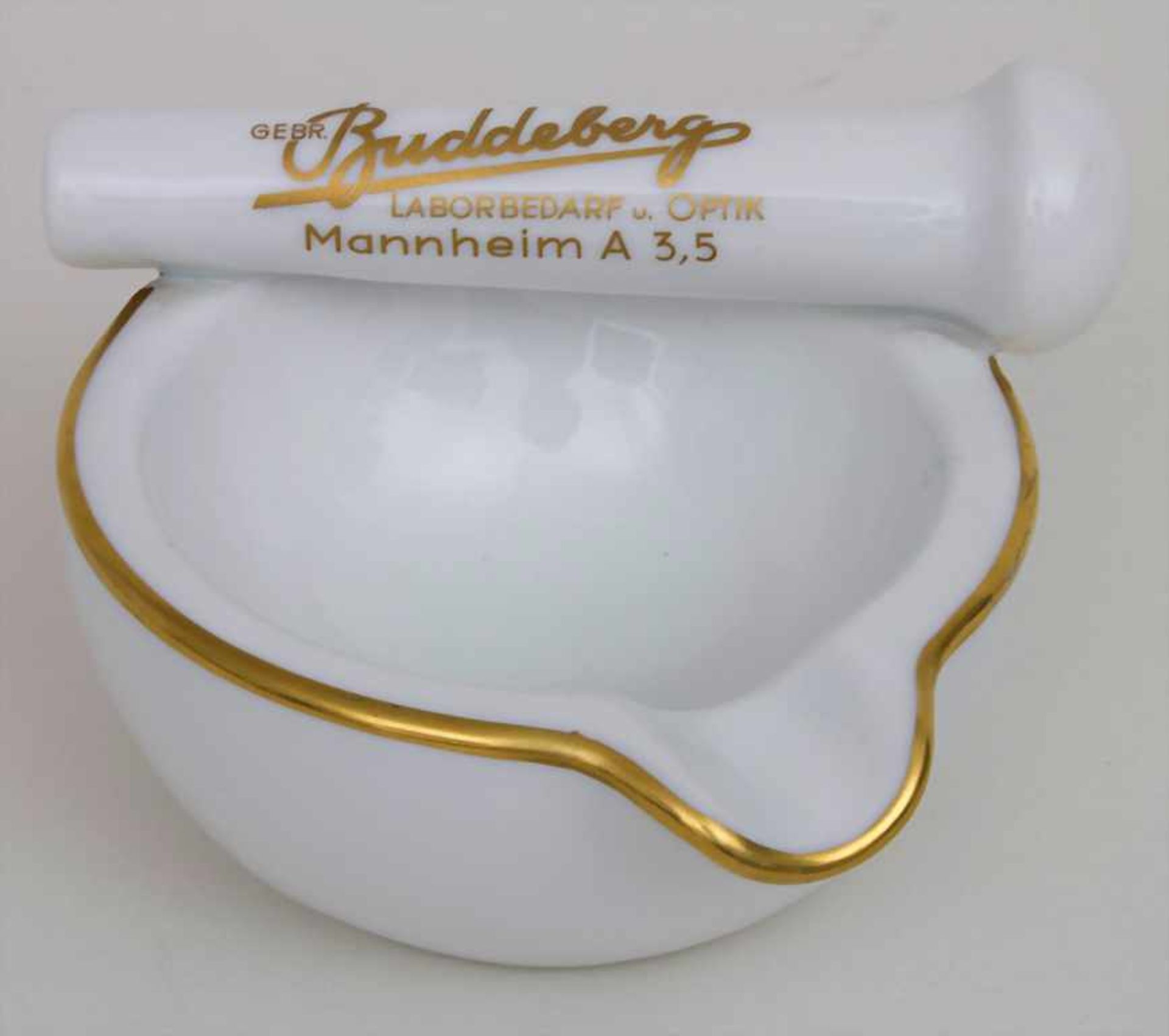 Werbeaschenbecher / An ashtray 'Buddeberg Laborbedarf Manneim', RosenthalAufschrift: 'Gebr.