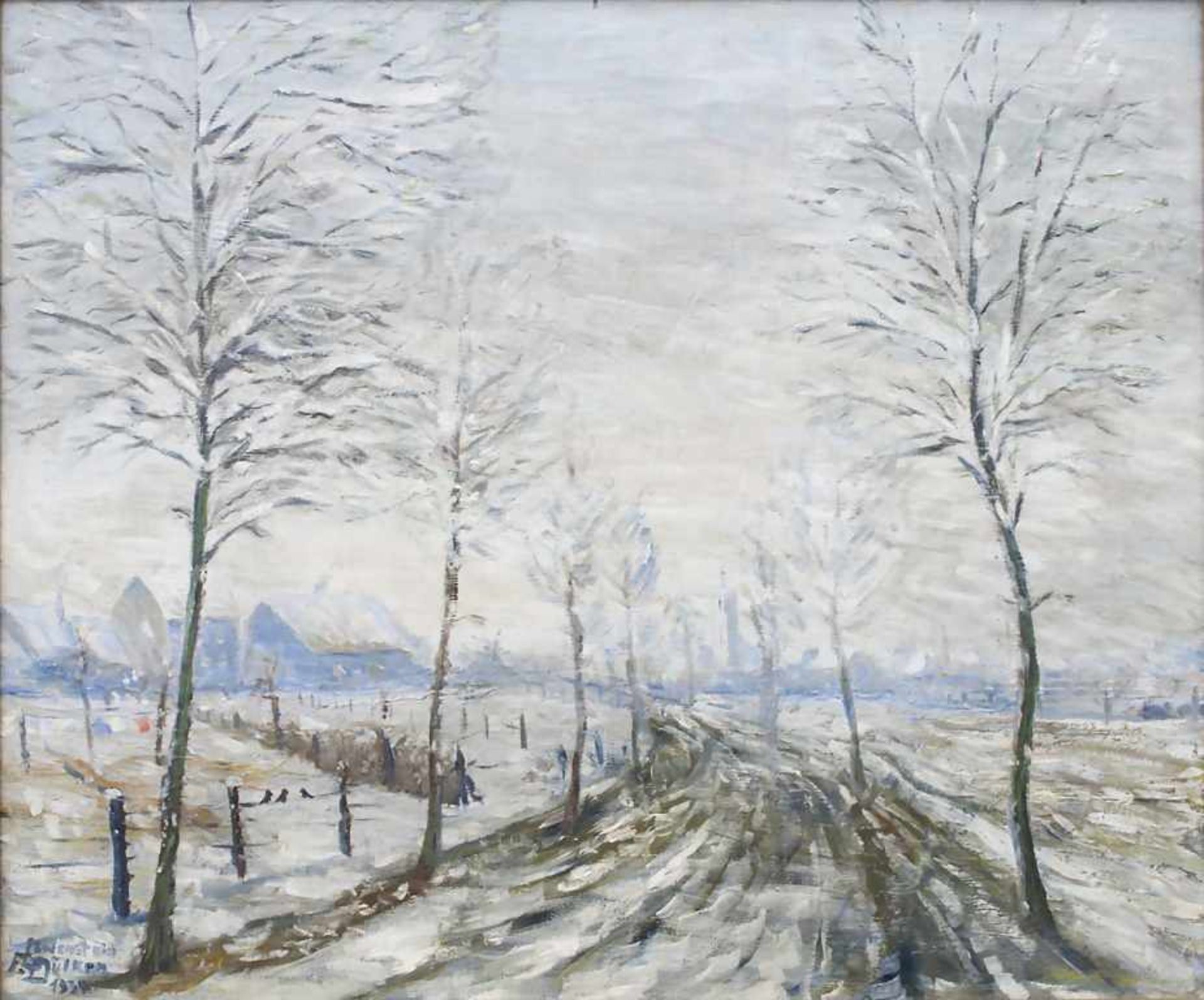 F. Löwenstein (19./20. Jh.), 'Verschneite Allee vor Dülken' / 'A snowy avenue near Dülken'Technik: