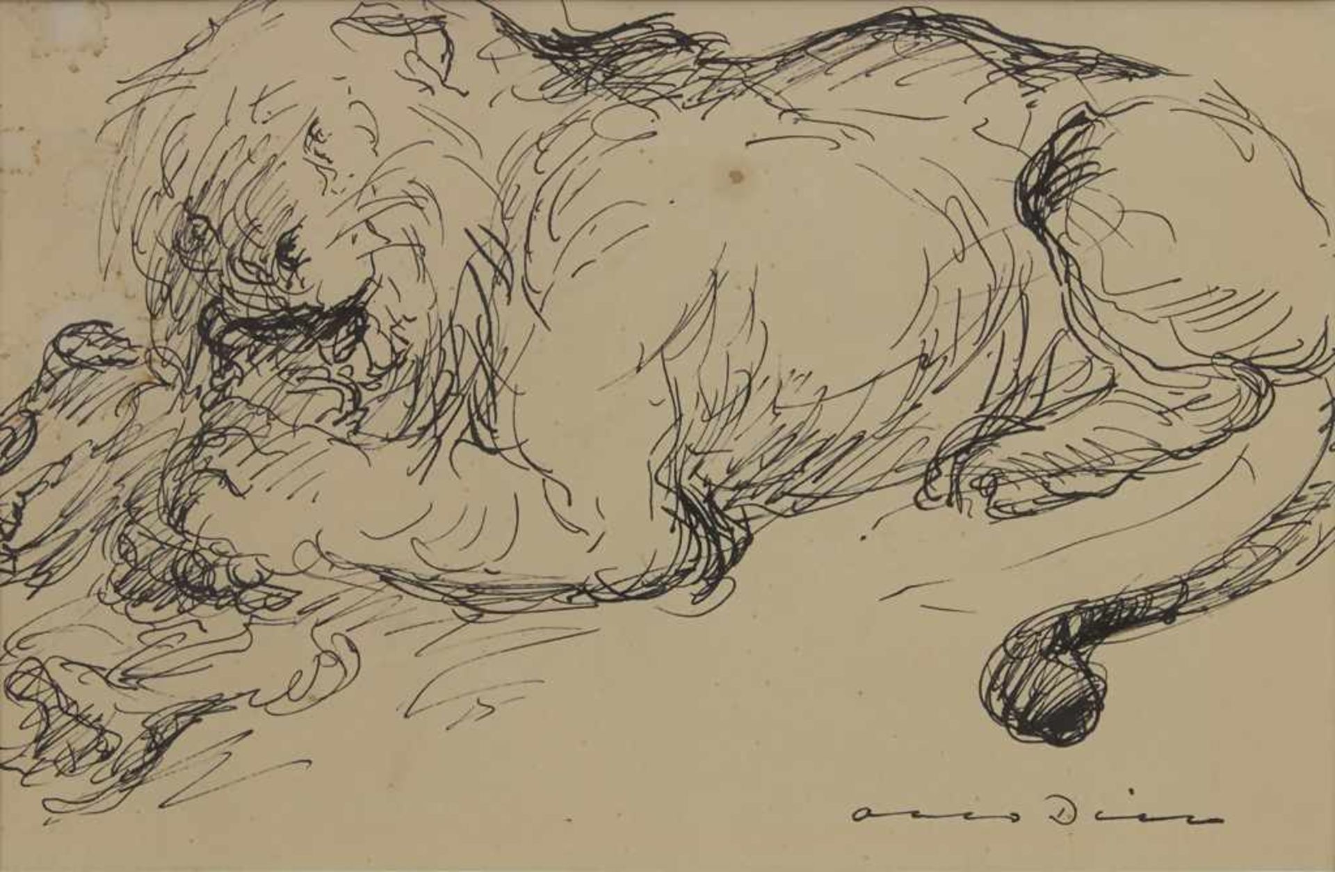 Otto Dill (1884-1957), 'Fressender Löwe' / 'An eating lion'Technik: Tuschezeichnung auf Papier,