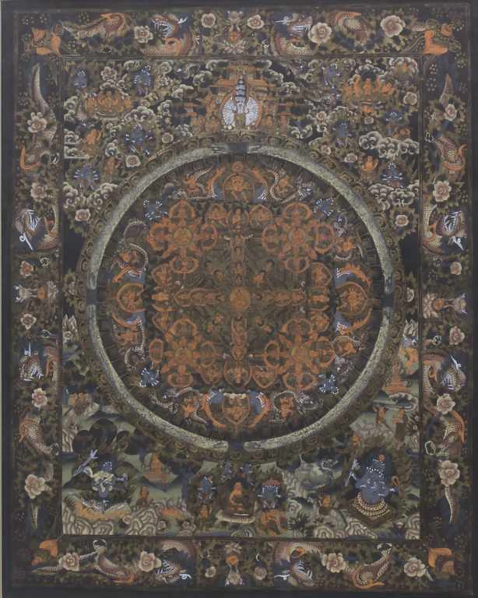 Tangka / A tangka, Tibet, 20. Jh.Material: Tempera auf Leinen, partiell goldgehöht, gerahmt,