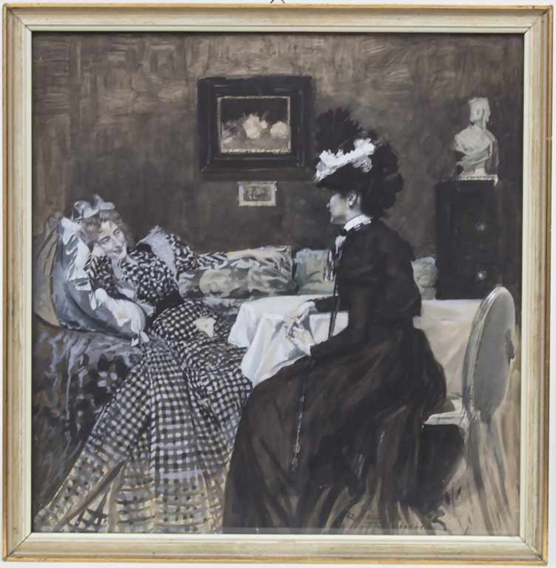 René Reinicke (1860-1926), Interieurszene 'Damen im Salon' / An interior 'Ladies in the salon' - Image 2 of 6