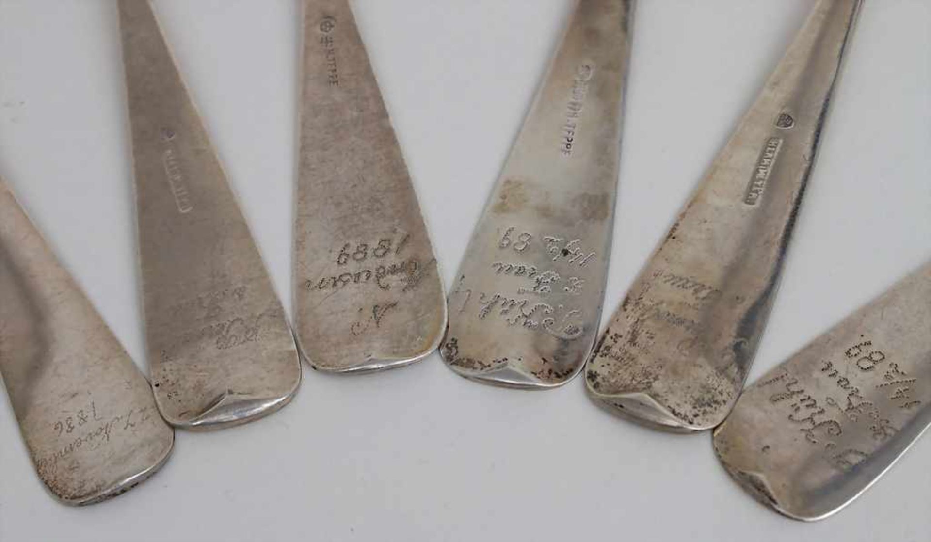 6 Löffel / 6 silver spoons, deutsch, 1860-1890Material: Silber 800,Punzierung: untersch. Punzen - Image 2 of 4