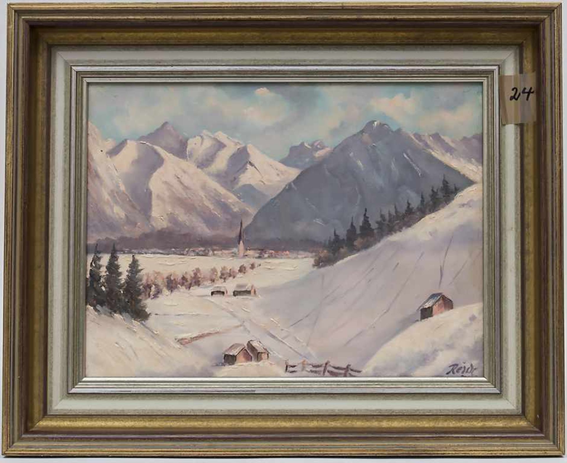 Reich (20. Jh.), 'Winterliche Alpenlandschaft' / 'A winterly alpine landscape'Technik: Öl auf - Bild 3 aus 4