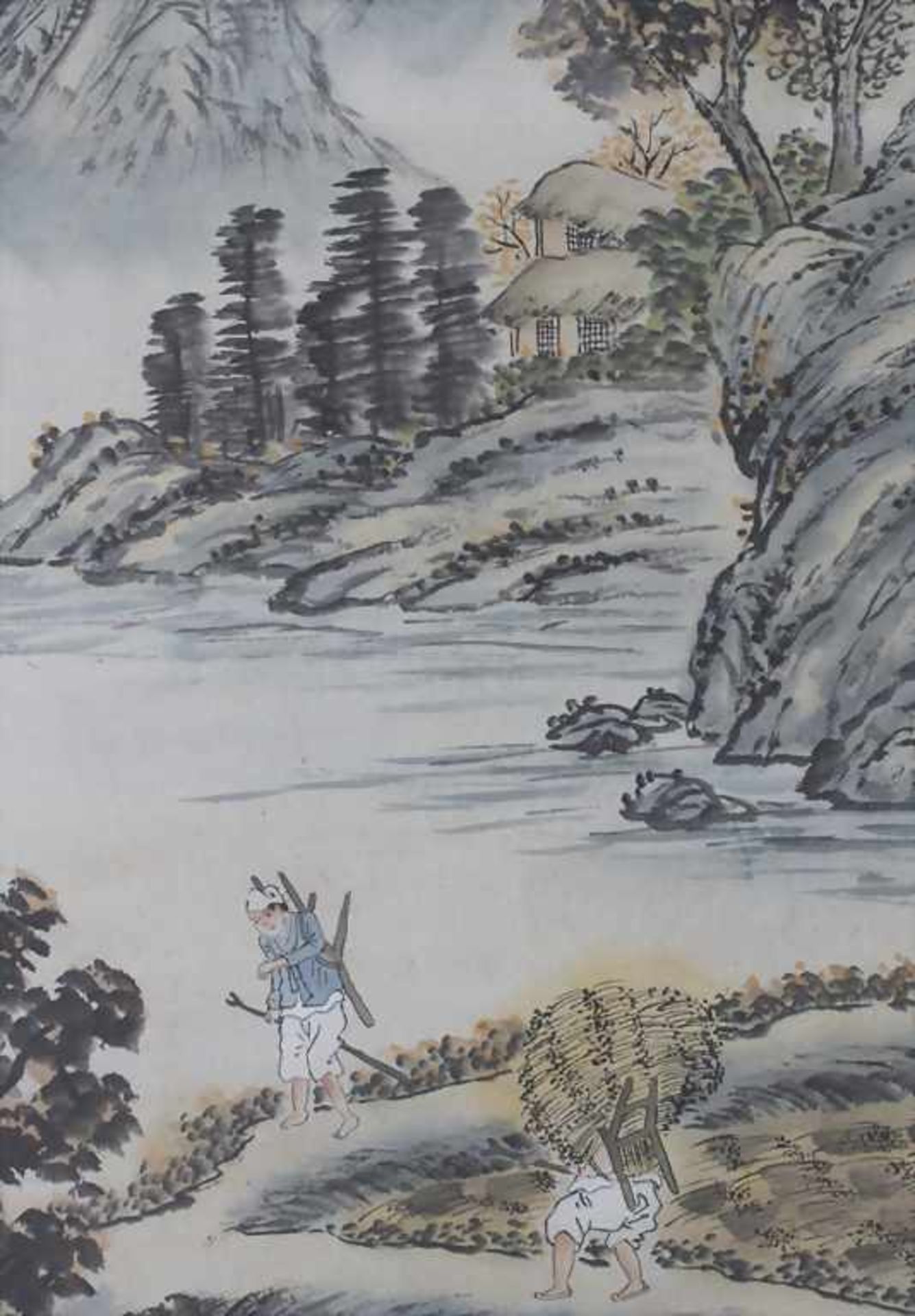 Chinesische Tuschemalerei 'Felsenlandschaft mit Figuren' / A chinese ink painting 'rock landscape' - Image 2 of 4