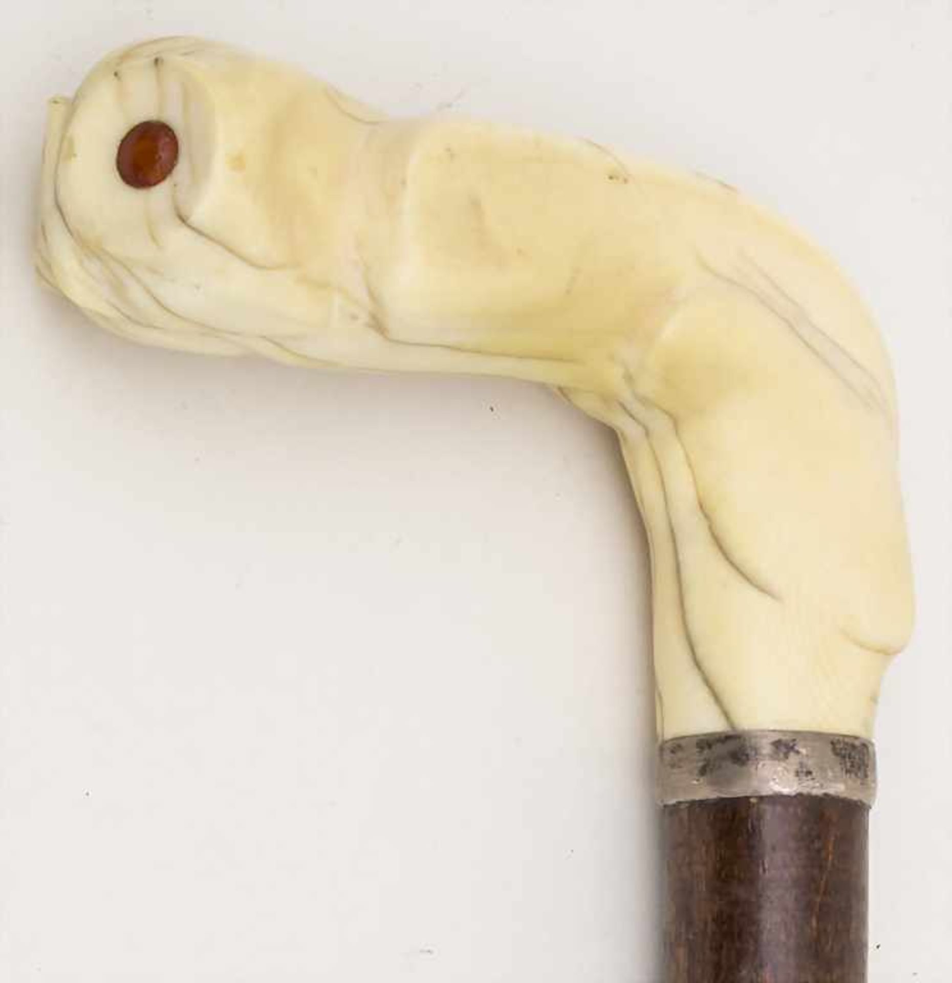 Gehstock mit Eule / A cane with owl, deutsch, um 1900Material: Rotangpalme mit Elfenbein / Spanish - Bild 2 aus 5