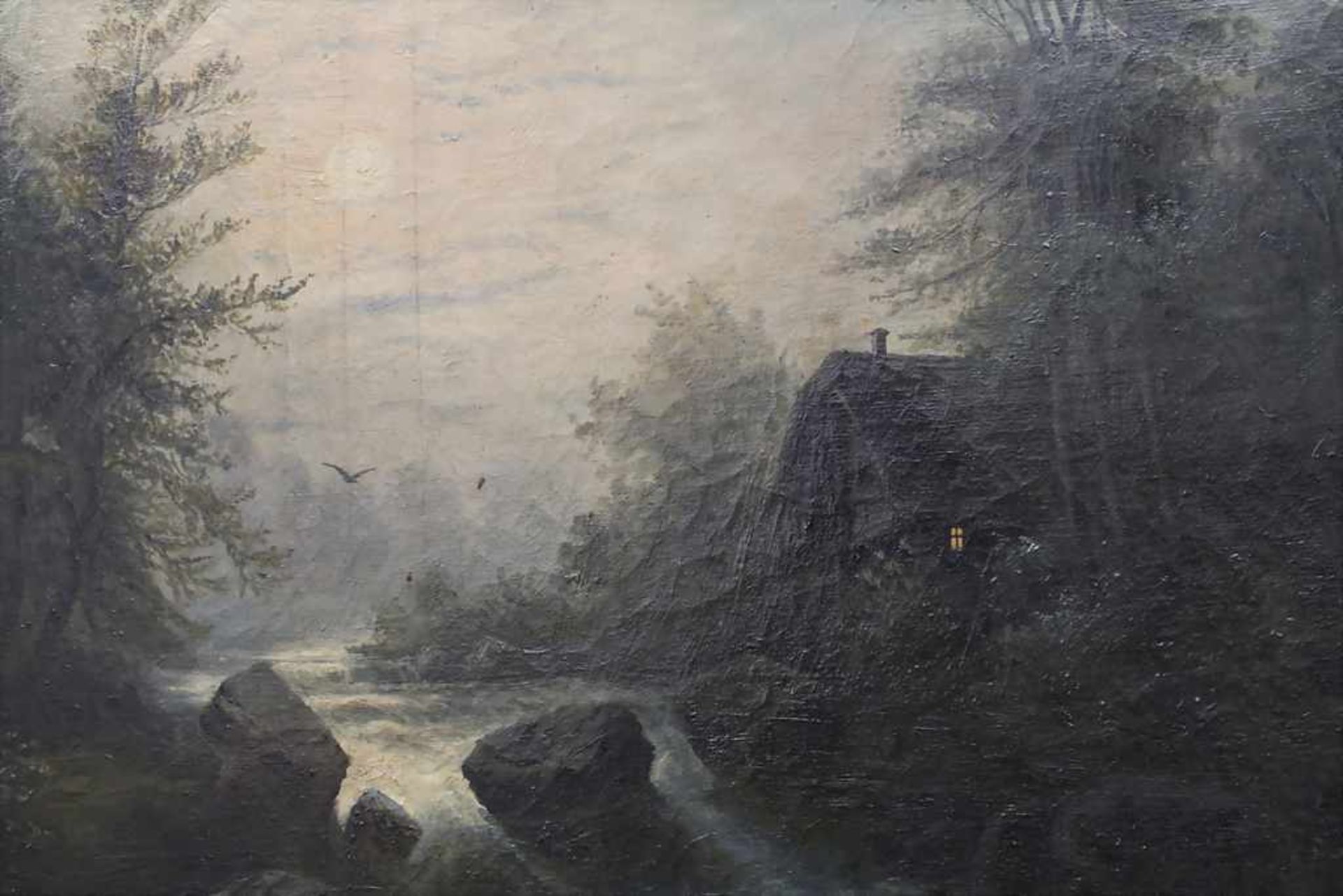 Ludwig Pietsch (1824-1911), 'Bachlauf mit Waldhaus im Mondschein' / 'A forest house by a creek in - Bild 3 aus 5