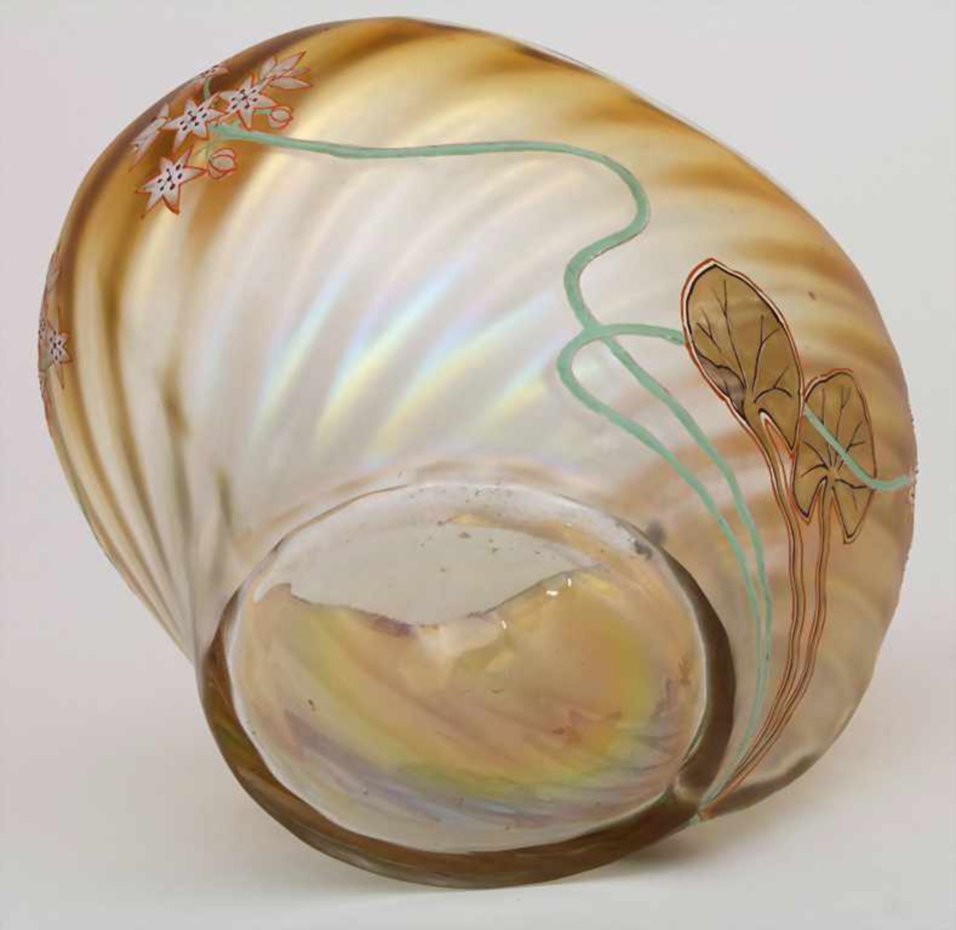Jugendstil Glaszierschale / An Art Nouveau glass bowl, um 1905Material: farbloses Glas, rot-braun - Bild 5 aus 6