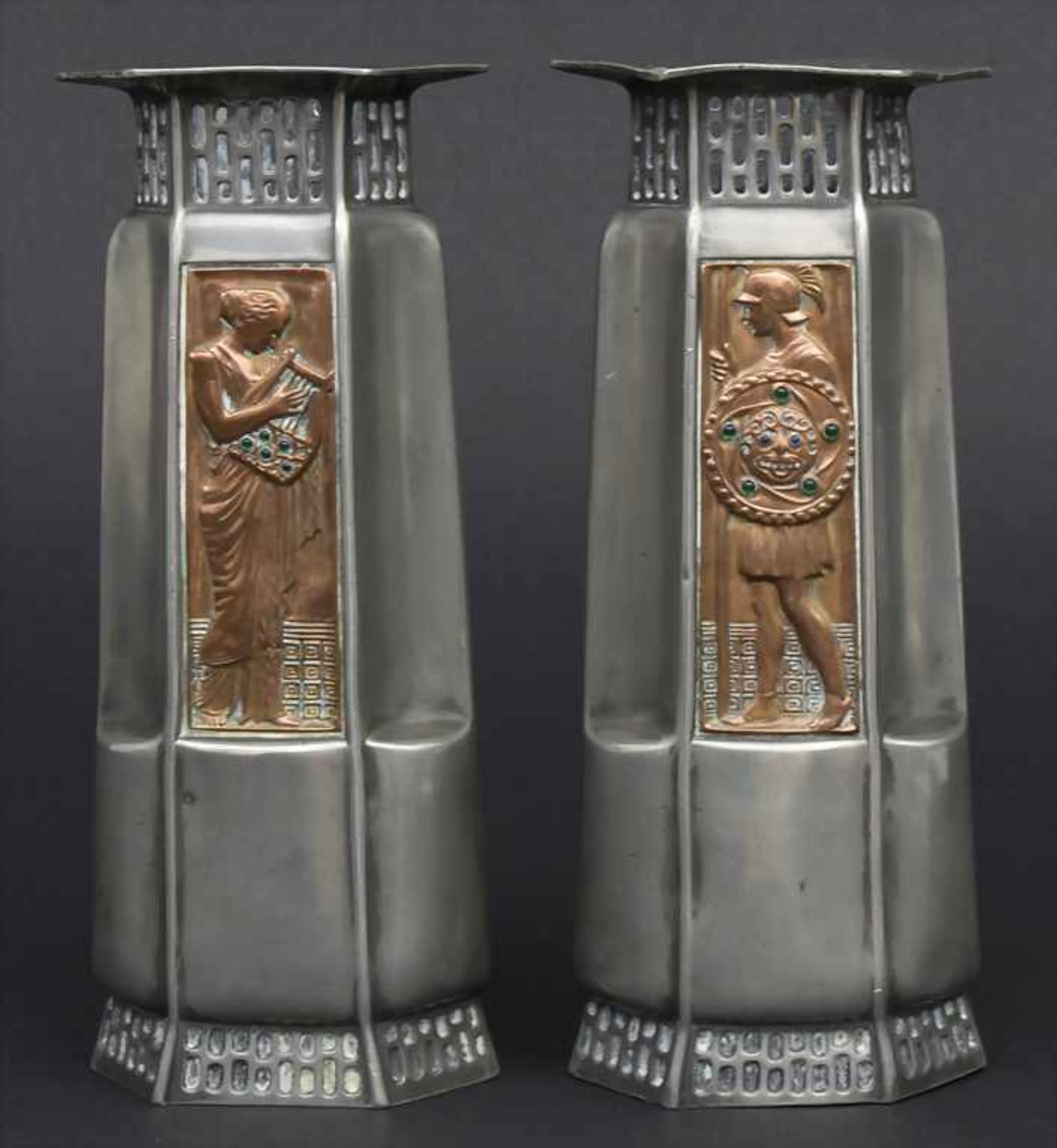 Paar Jugendstil Vasen / A pair of Art Nouveau vases, wohl deutsch, um 1900Material: Zinn,
