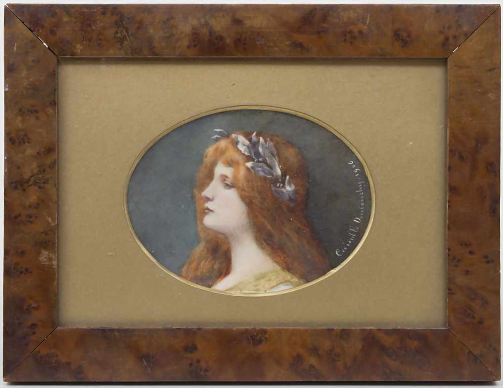 Jugendstil / Präraffaeliten Miniatur einer jungen Frau / An Art Nouveau / Pre Raphaelite miniature - Image 2 of 5