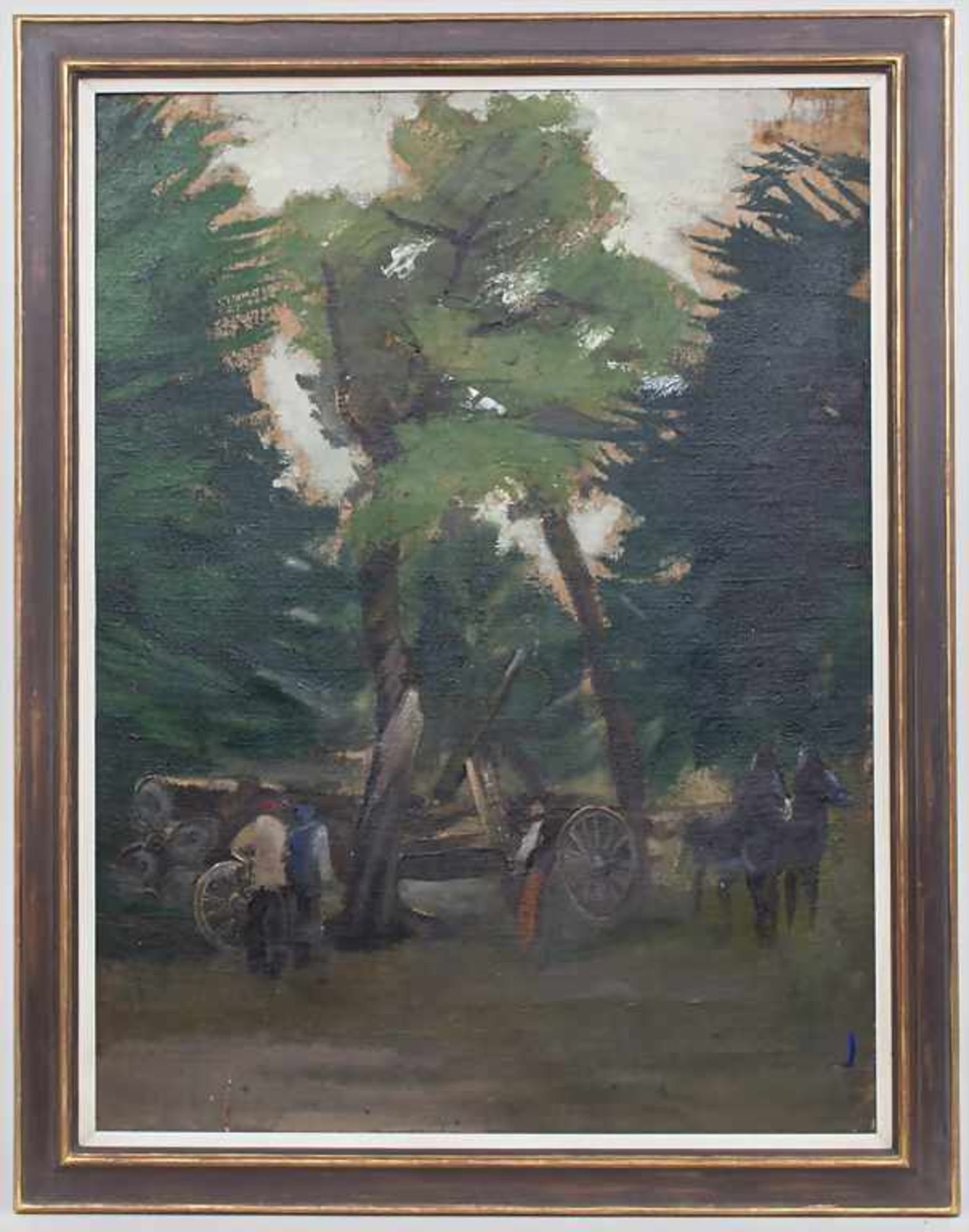 Unbekannter Künstler (19. Jh./20. Jh.), 'Waldarbeiter mit Pferdegespann' / 'Forest workers with - Image 2 of 7