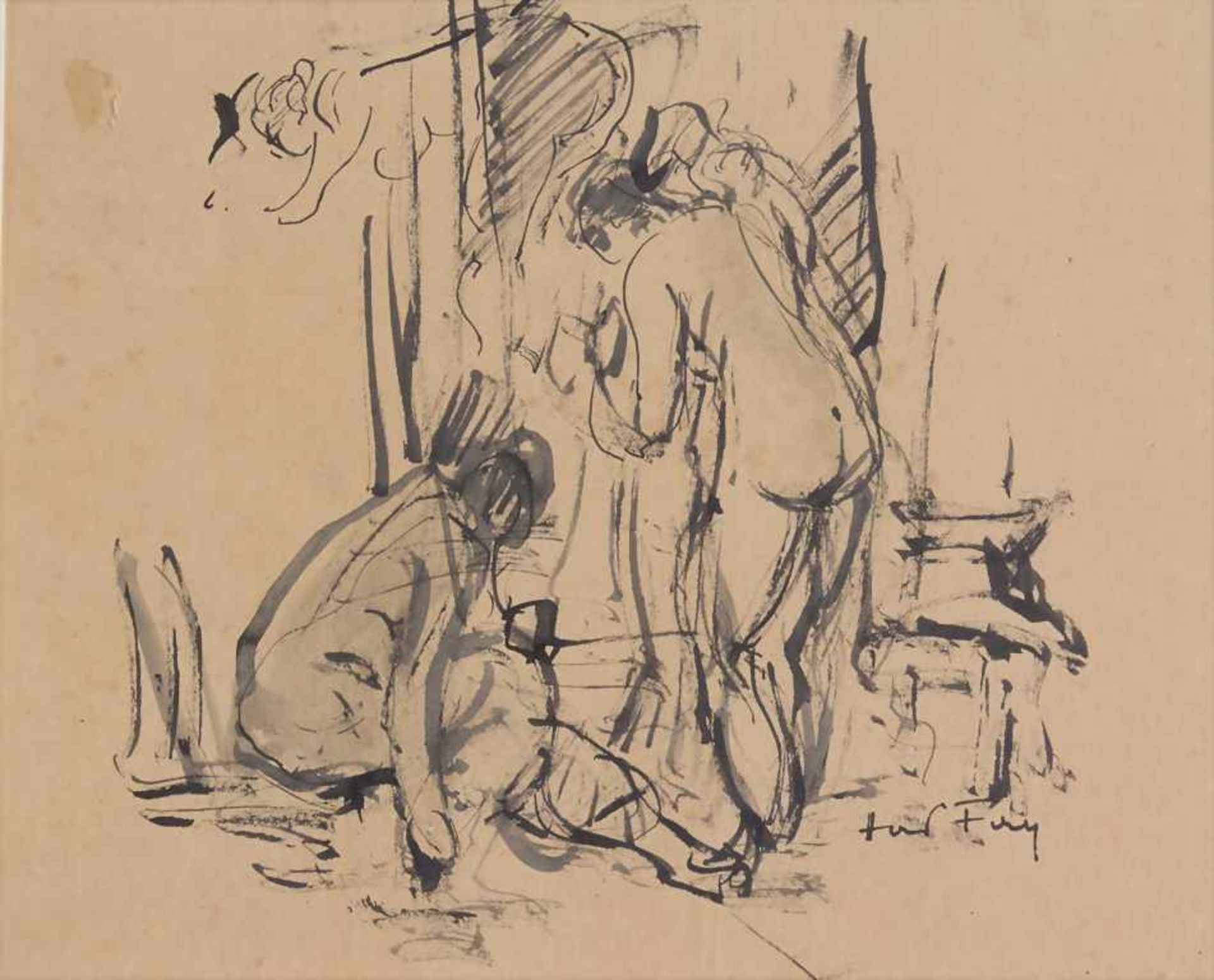 Hanns Fay (1888-1957), 'Beim Bade' / 'Bathing women'Technik: Tuschezeichnung auf Papier, gerahmt,