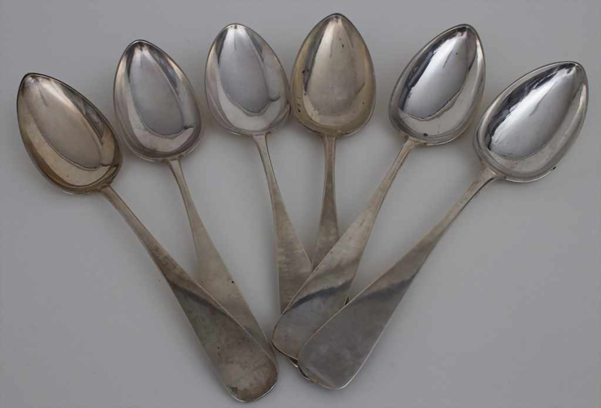 6 Löffel / 6 silver spoons, deutsch, 1860-1890Material: Silber 800,Punzierung: untersch. Punzen