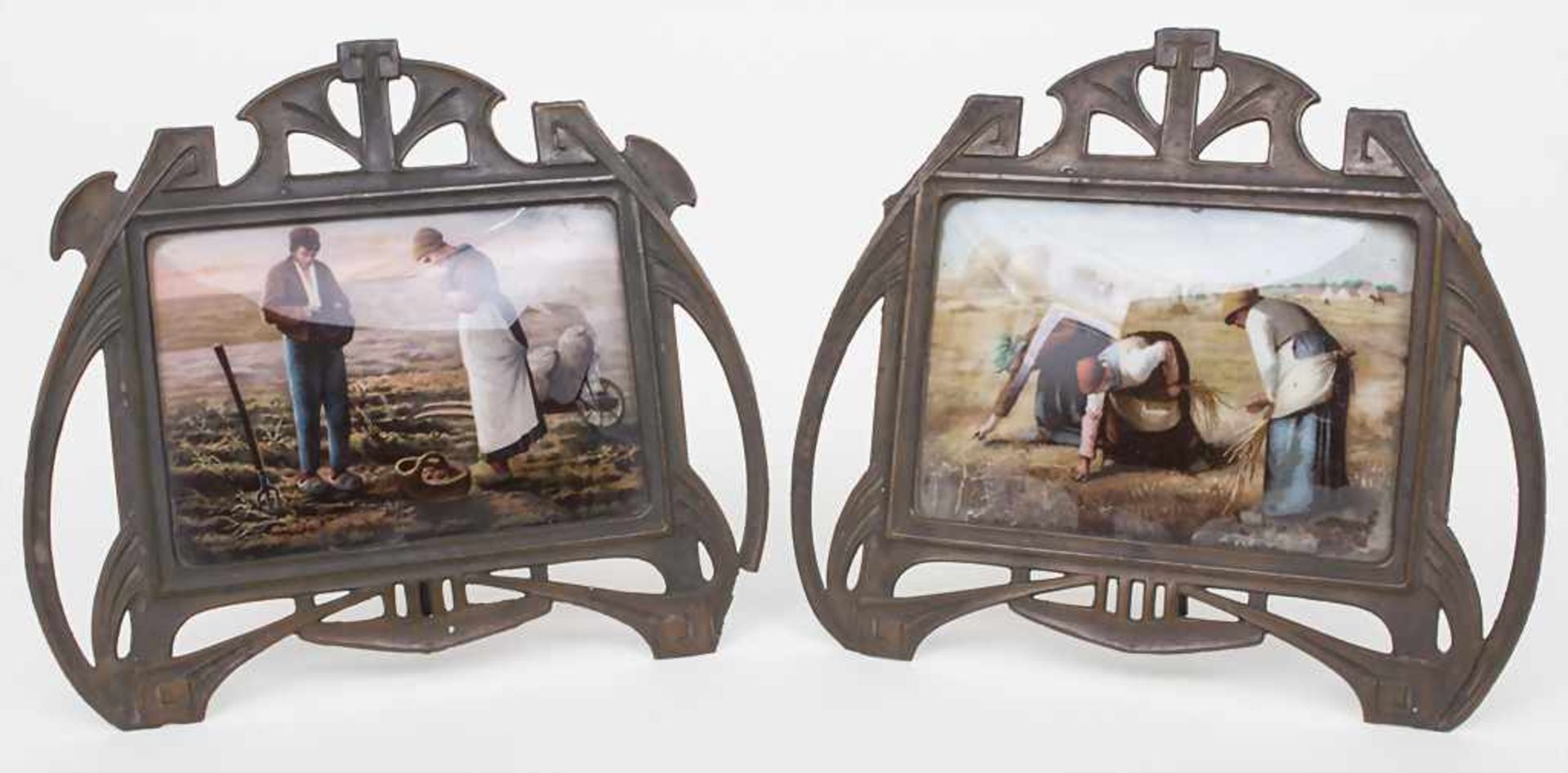 Paar Jugendstilrahmen 'Ährenleserinnen nach Millet' / A set of 2 Art Nouveau frames 'The Gleaners
