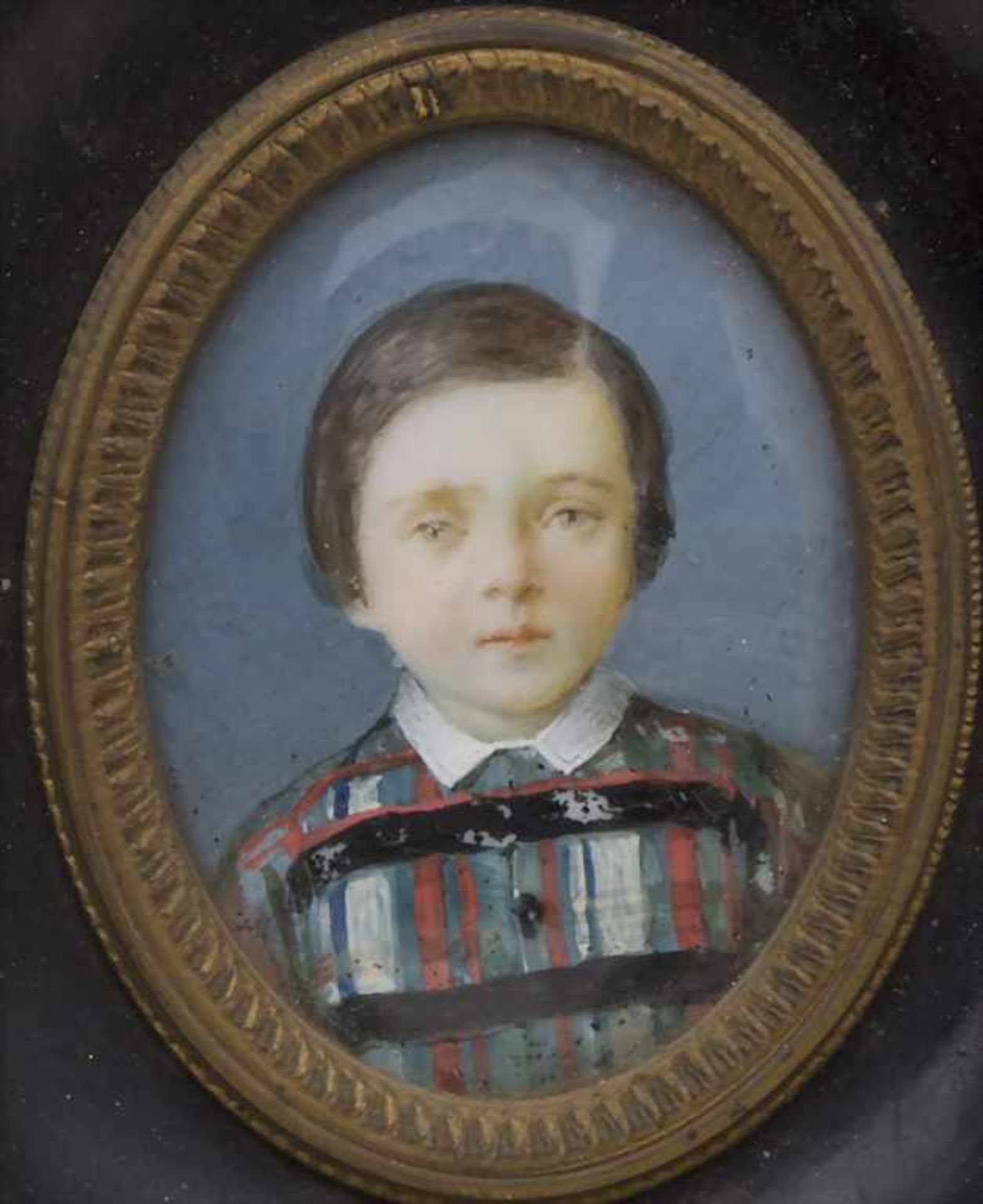 Ovales Miniatur Porträt eines Jungen / An oval portrait miniature of a boy, 19. Jh.Technik: - Bild 3 aus 3