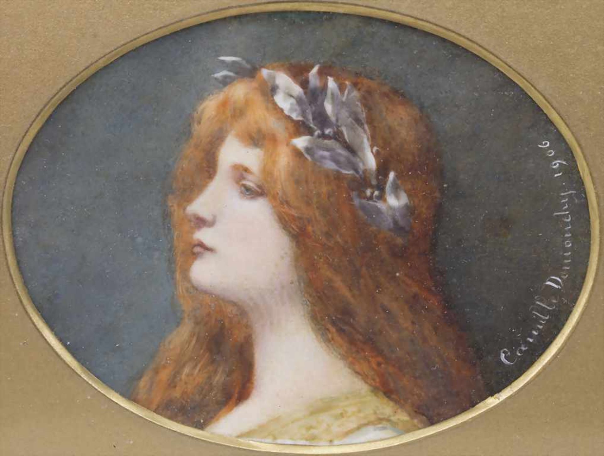 Jugendstil / Präraffaeliten Miniatur einer jungen Frau / An Art Nouveau / Pre Raphaelite miniature