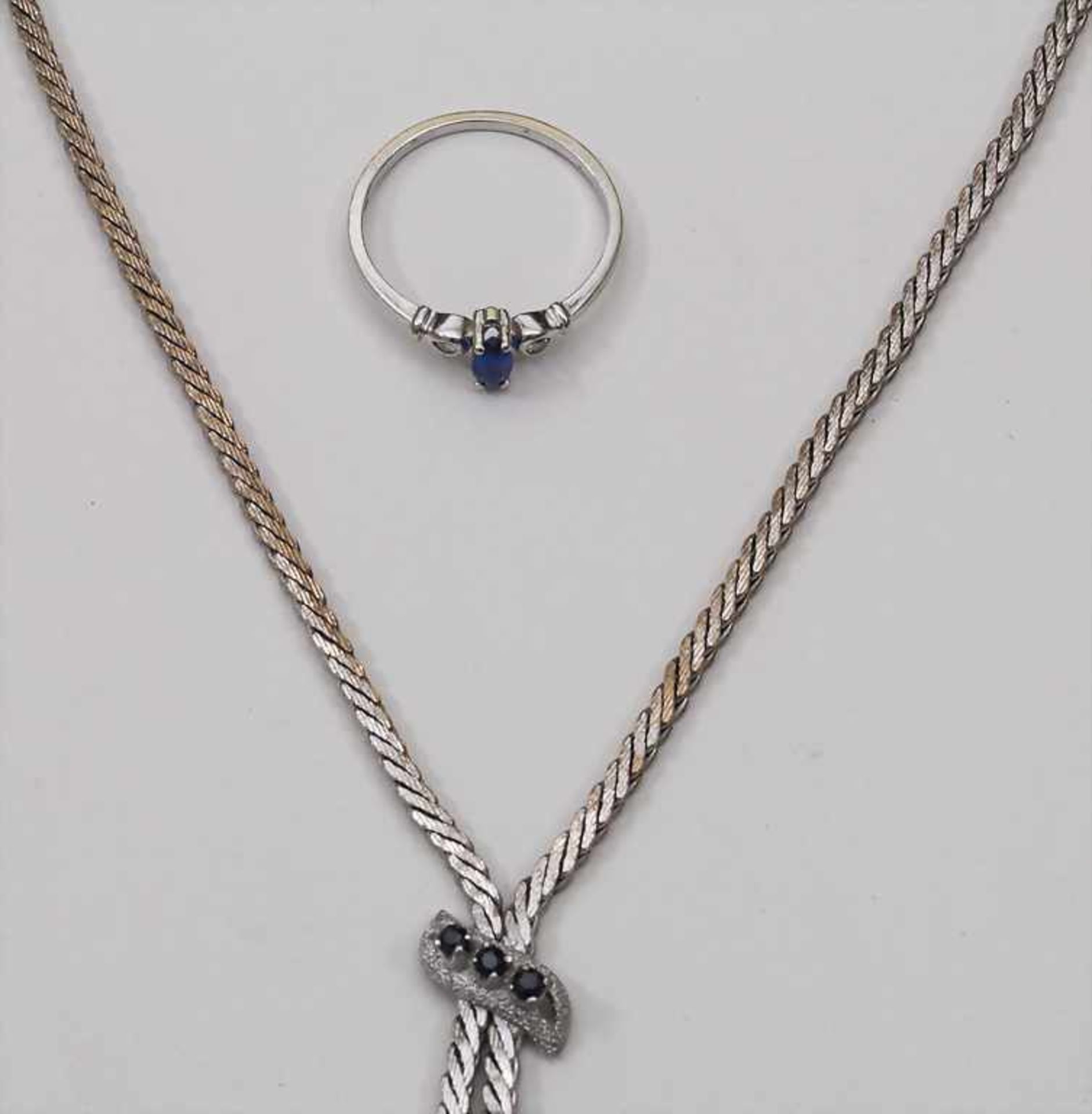 Weißgold Collier und Ring / White gold necklace and ringCollier WG 333/000, blauer Farbstein,Ring: - Image 2 of 2