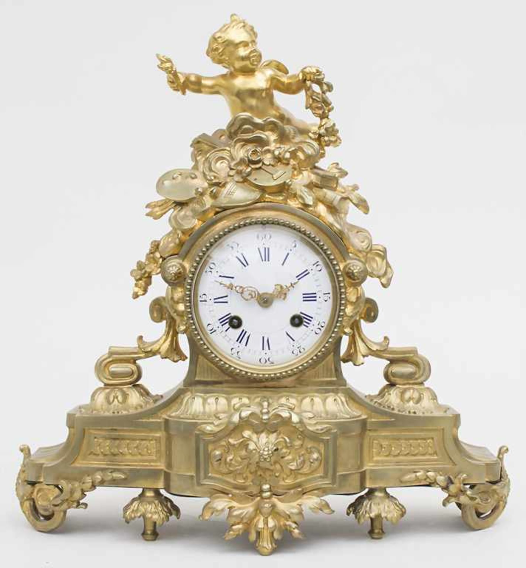 Pendule mit Putto, Napoleon III, Auboin & Fils., Paris, ca 1900Gehäuse: Metall vergoldet,Uhrwerk: