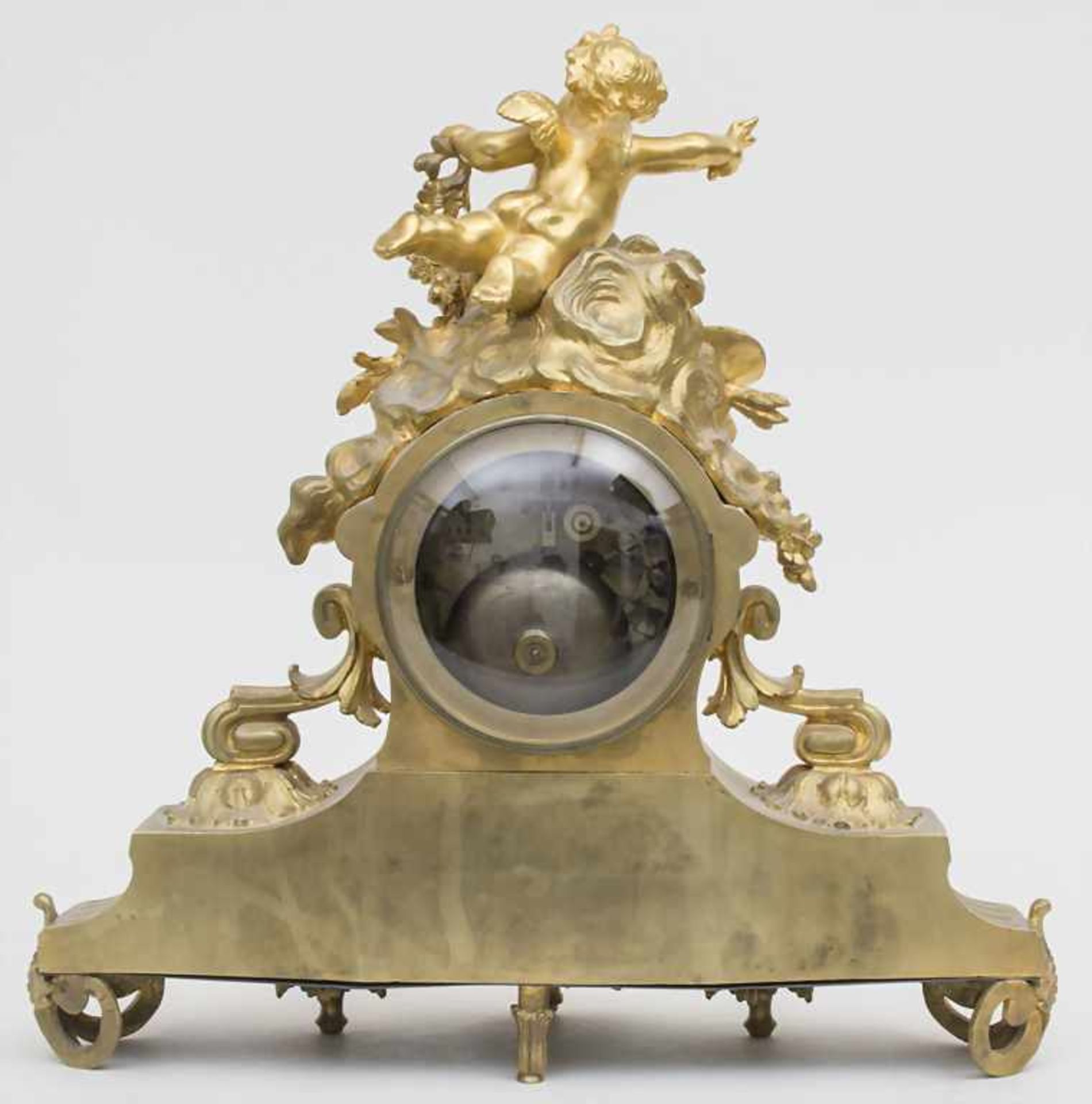 Pendule mit Putto, Napoleon III, Auboin & Fils., Paris, ca 1900Gehäuse: Metall vergoldet,Uhrwerk: - Image 3 of 7