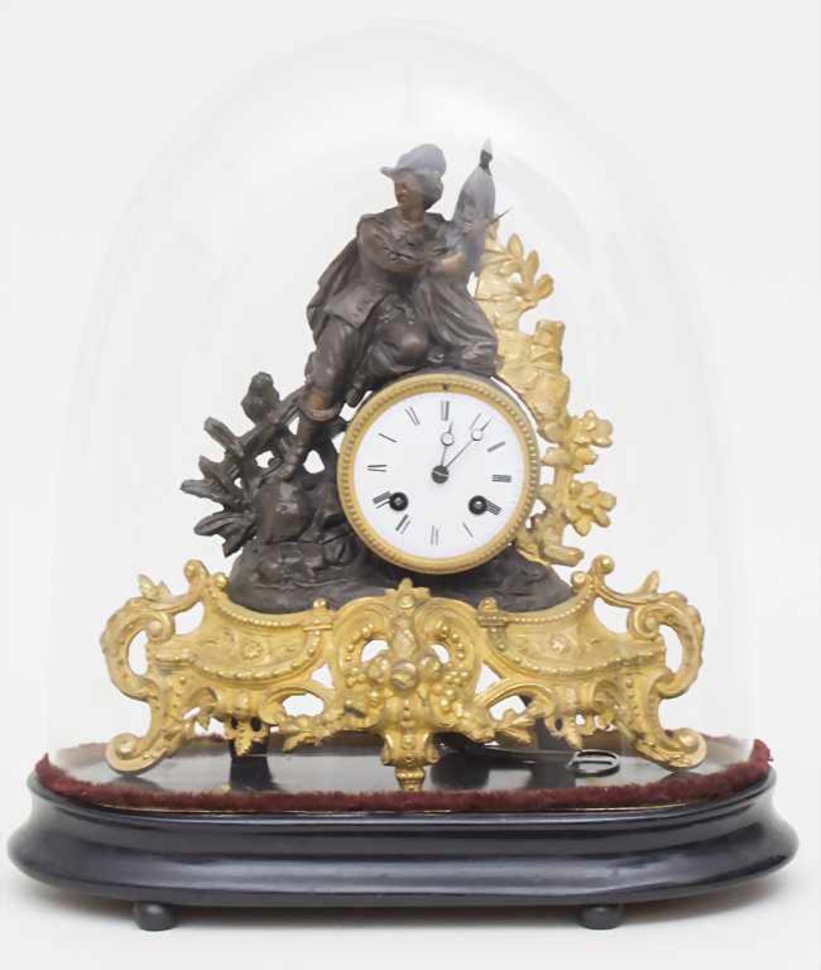 Pendule mit Musketier, Napoleon III, Frankreich/France, ca 1890Gehäuse: Metall vergoldet bzw.