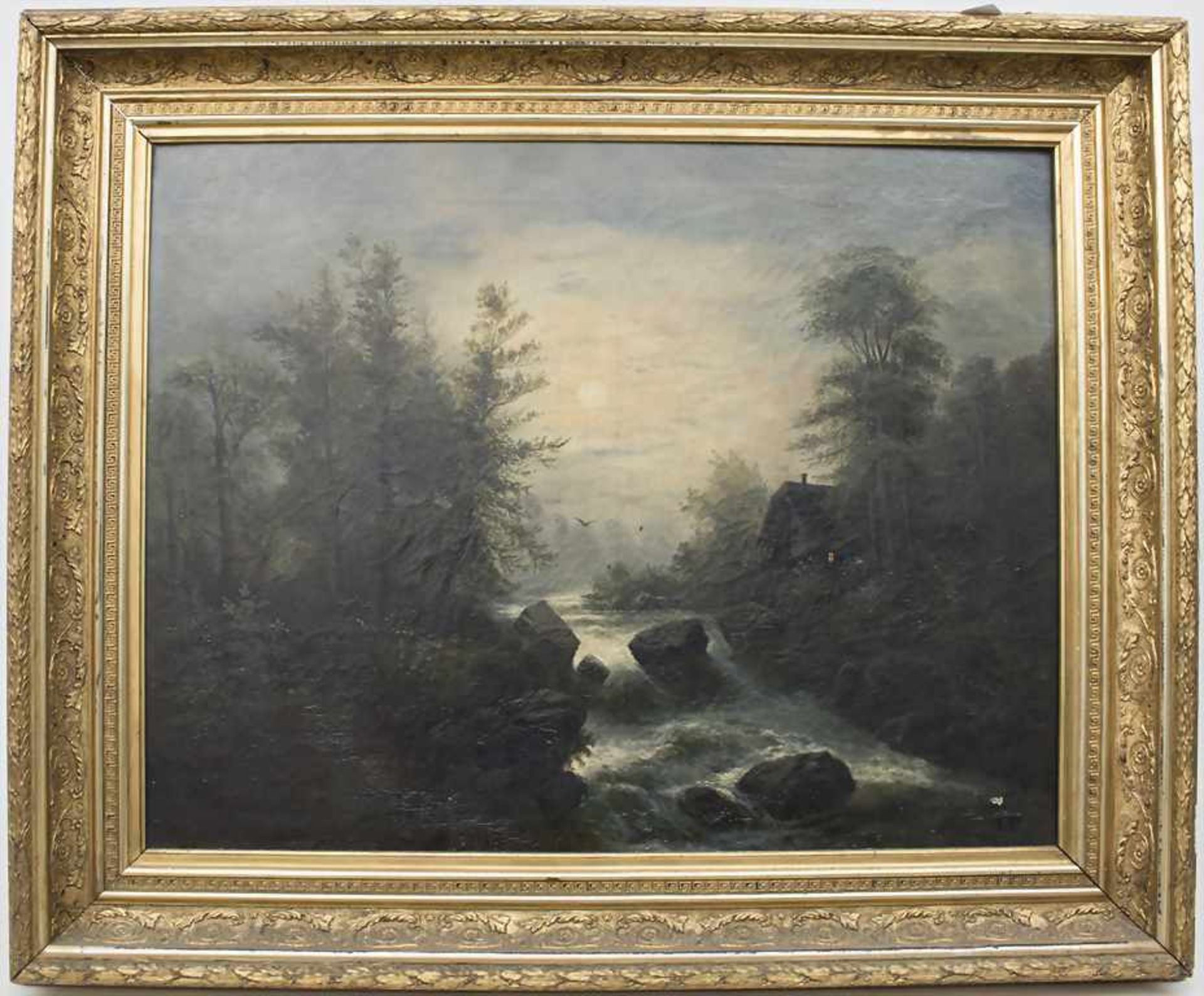Ludwig Pietsch (1824-1911), 'Bachlauf mit Waldhaus im Mondschein' / 'A forest house by a creek in - Bild 2 aus 5