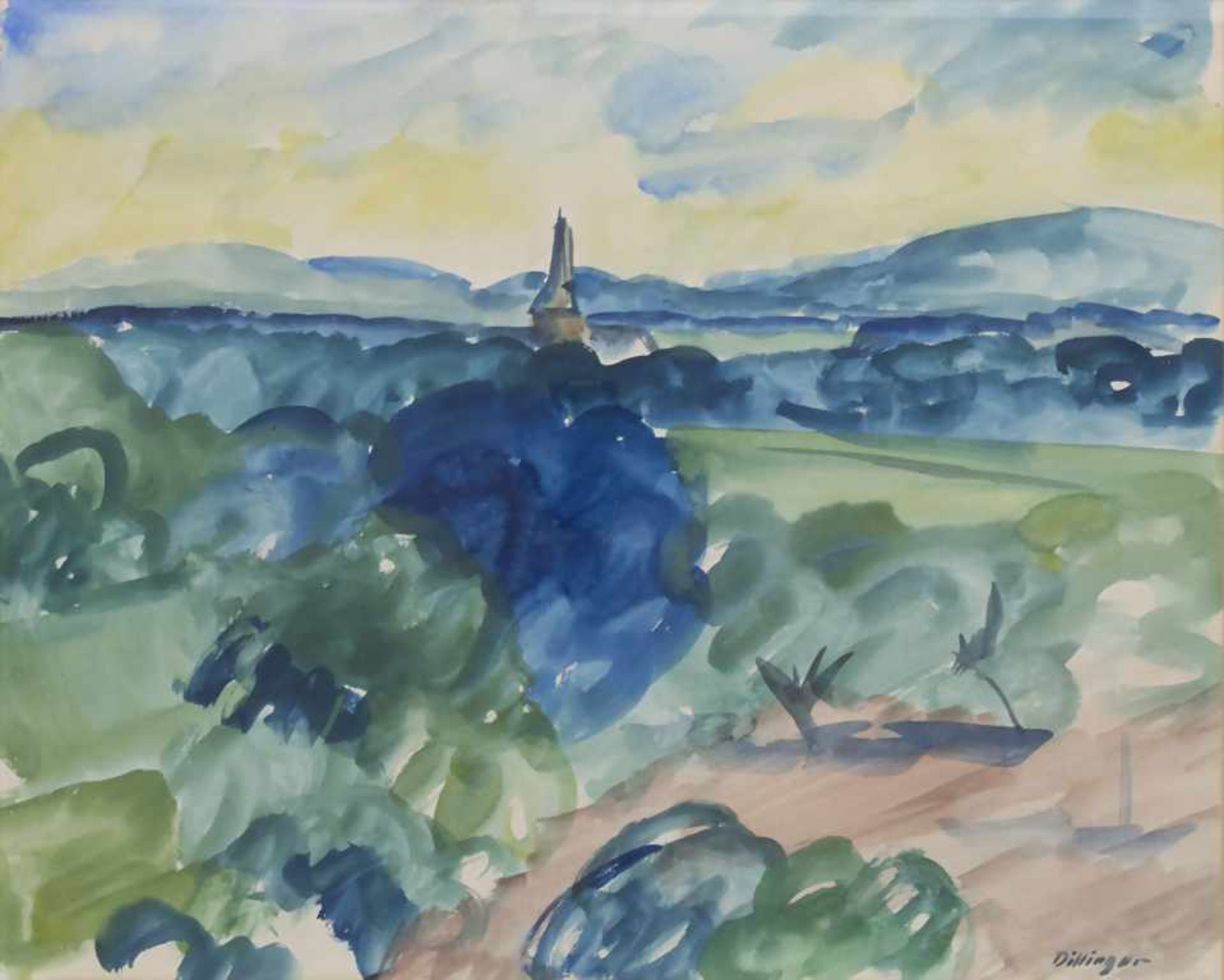 Karl Dillinger (1882-1941), 'Kirchturm in Pfälzer Landschaft' / 'A Palatinate landscape with a