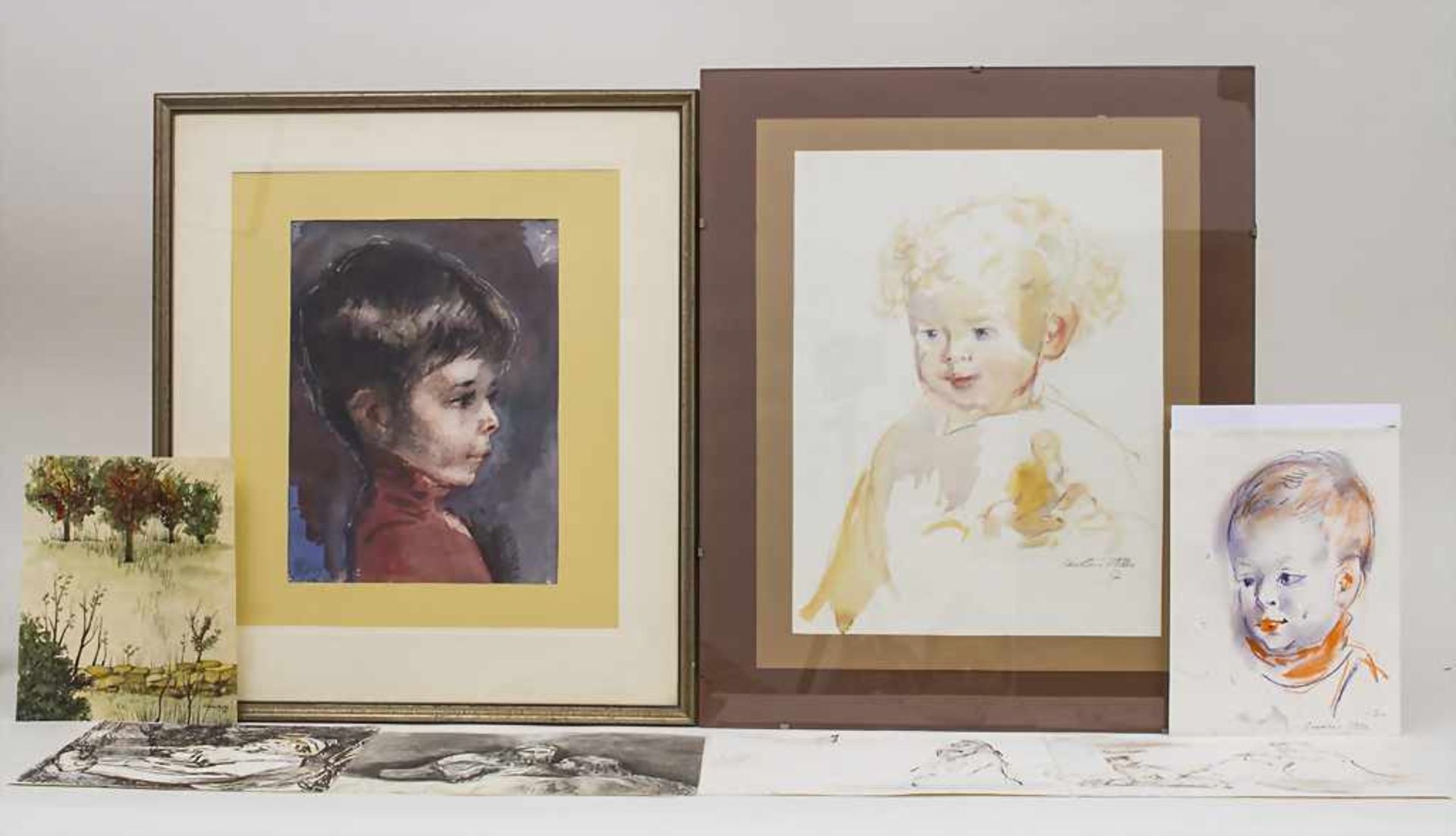 Carolus Vocke (1899-1979), 2 Porträtmalereien 'Kinder' mit Skizzensammlung / A set of 2 portraits '