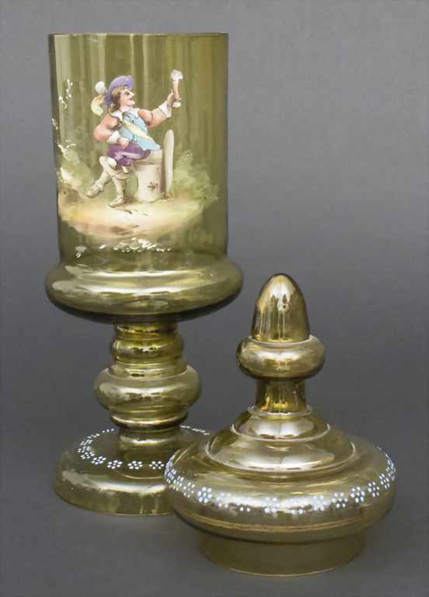 Deckelpokal mit Figurenmalerei / A covered goblet with figural painting, Ende 19. Jh.Material: - Bild 2 aus 3
