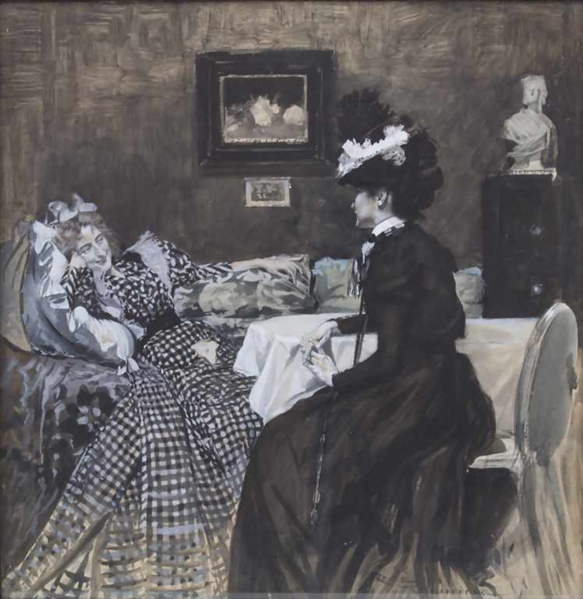 René Reinicke (1860-1926), Interieurszene 'Damen im Salon' / An interior 'Ladies in the salon'