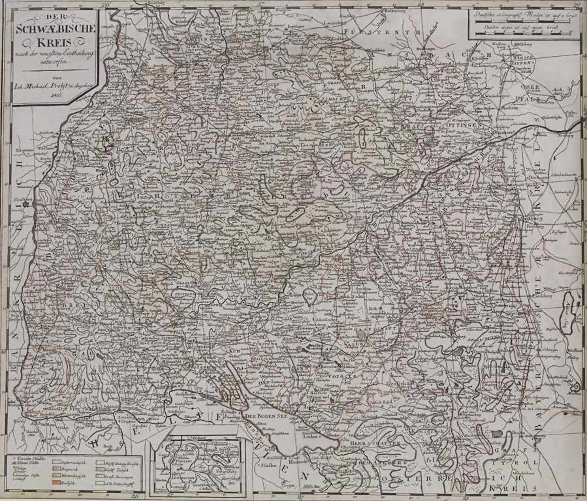 I. M. Probst (1757-1809), Historische Karte Baden-Württembergs 'Der Schwäbische Kreis nach der