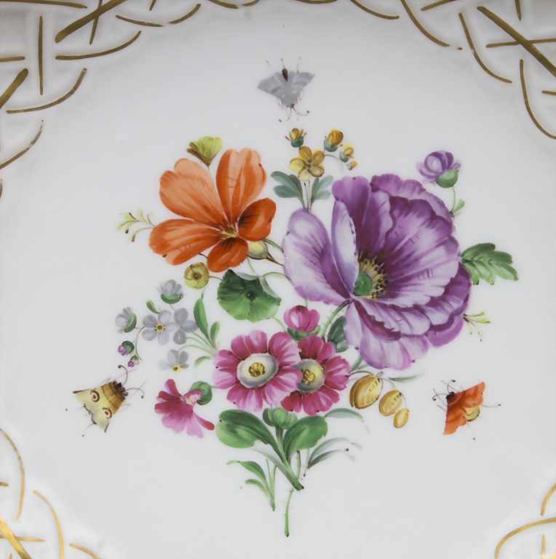 Obstschale mit Blumen und Insekten / A fruit bowl with flowers and insects, Meissen, um - Image 4 of 5