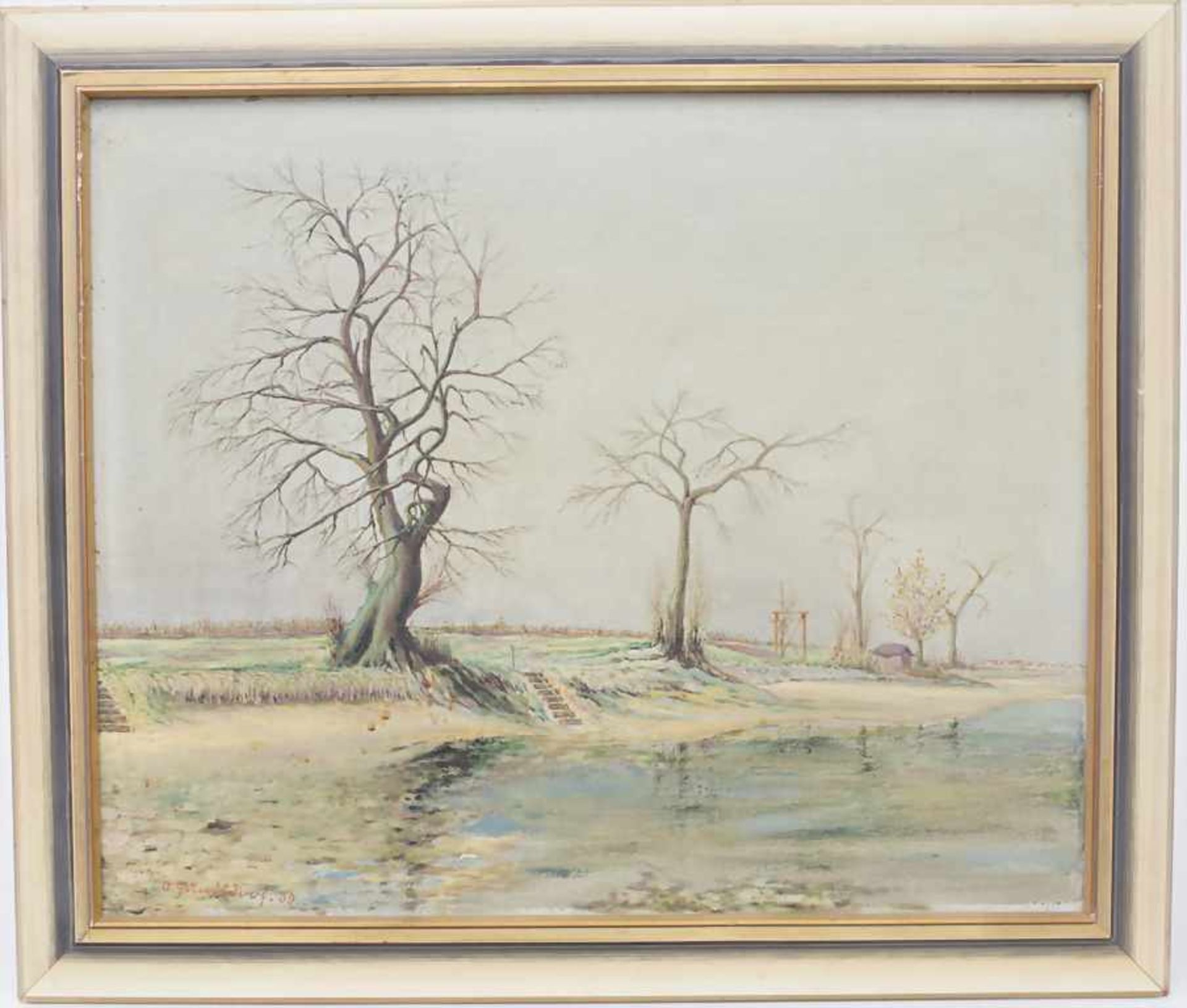 Künstler der 1930er Jahre, 'Baumbestandenes Flussufer' / 'A tree flanked river bank'Technik: Öl - Bild 3 aus 9