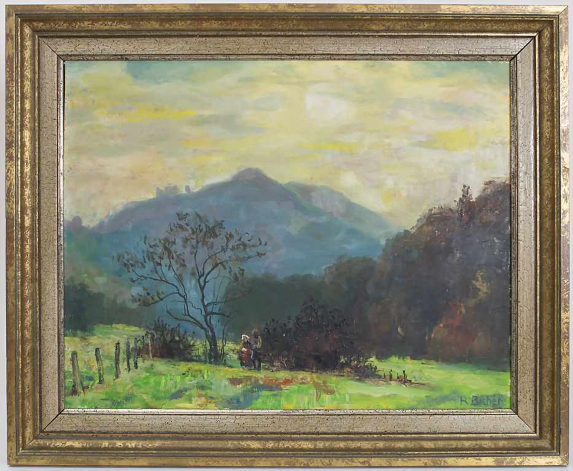 Reinhold Bicher (1895-1975), 'Hügellandschaft mit Figurenstaffage' / 'A hilly landscape with - Bild 2 aus 7
