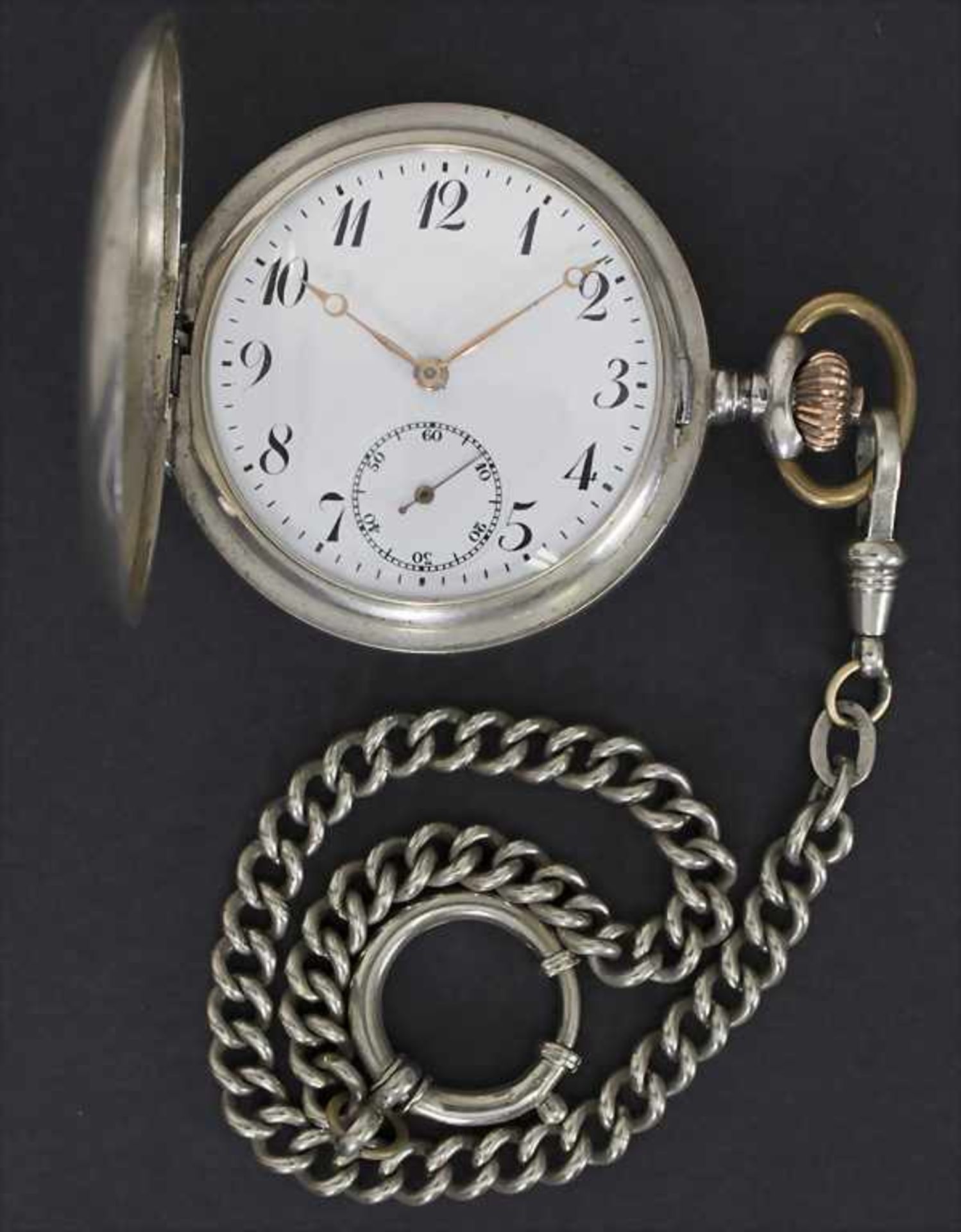 Taschenuhr Savonette / A pocket watch, Schweiz/SwissMaterial: Gehäuse, Staubdeckel und Uhrenkette - Image 4 of 5