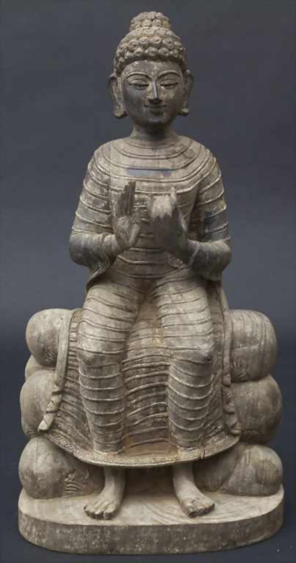 Lehrender Buddha, Nordwestpakistan, um 1910Material: Holz,Marke: ungemarkt,Maße: H. 37,5cm,