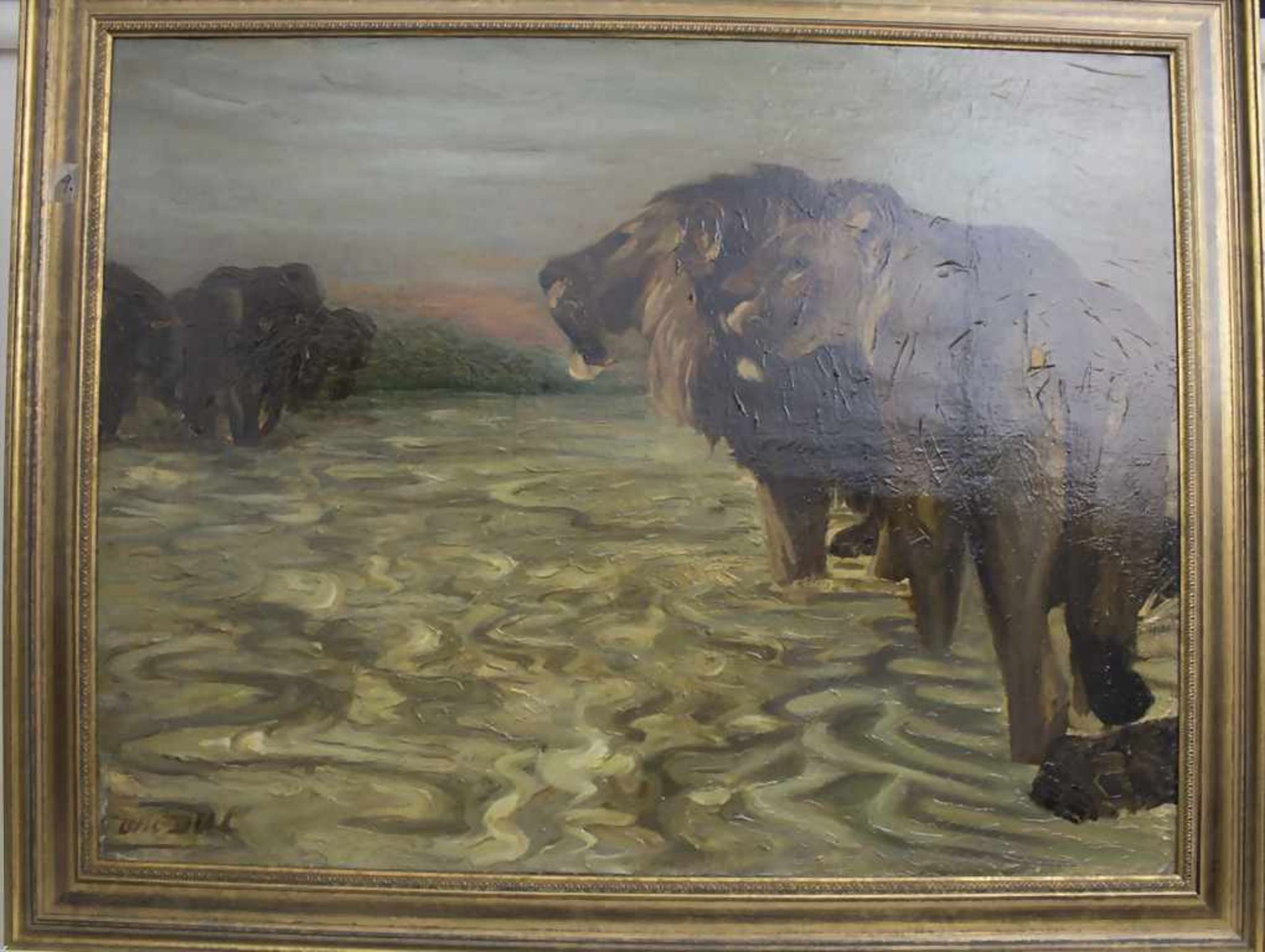 Otto Dill (1884-1957), 'Löwenpaar vor Elefantengruppe' / 'A lion couple and an elephant group' - Bild 2 aus 8