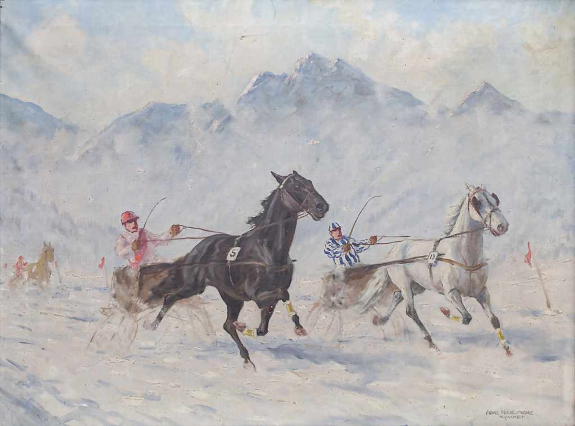 Franz Hienl-Merre (1869-1943), 'Trabrennen vor alpiner Kulisse' / 'A Trotting Race in Winter