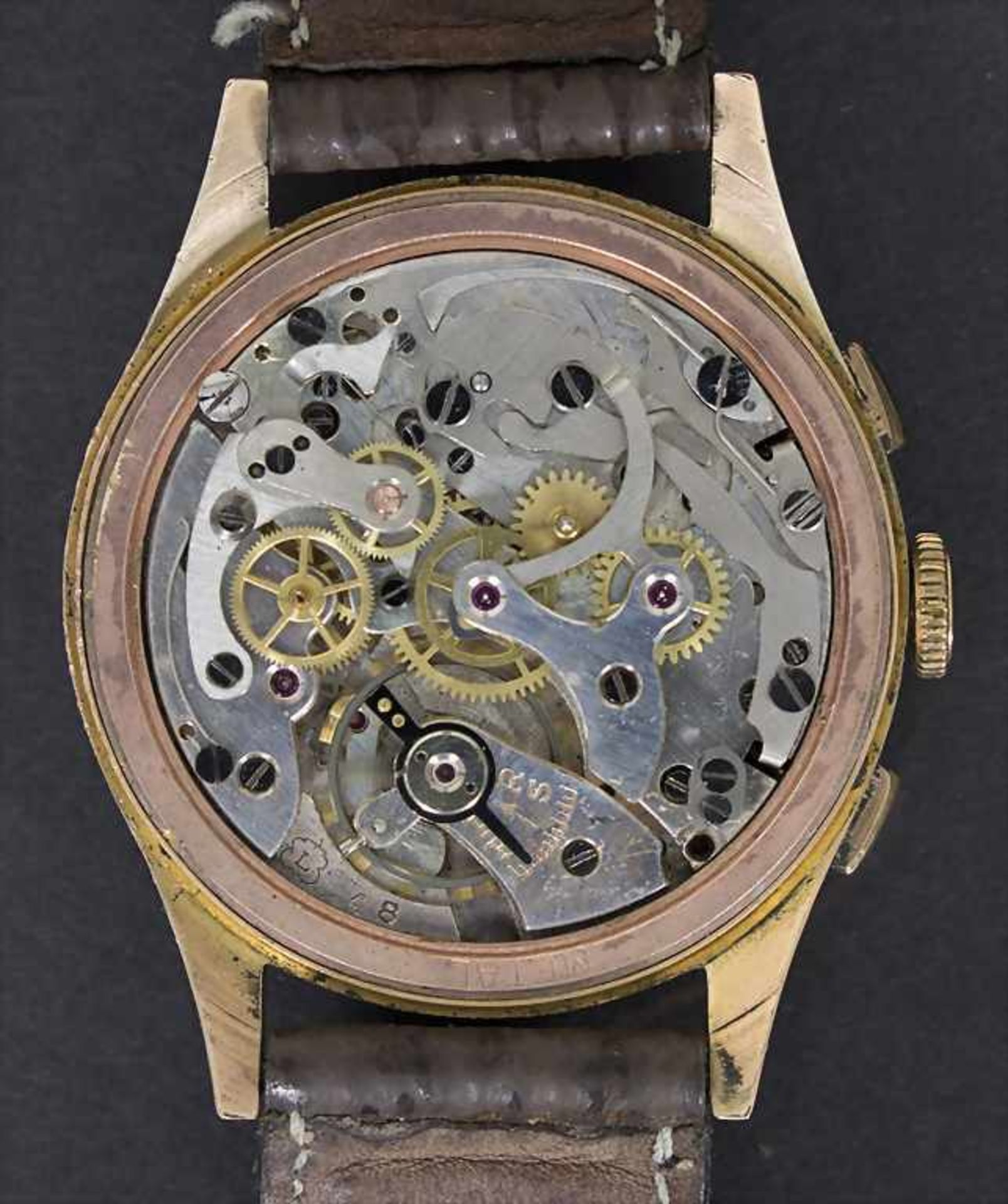 HAU / A men's watch, EGONA, Chronograph, Schweiz/Swiss, um 1960Gehäuse: Gold 18 Kt 750/000 - Image 2 of 6