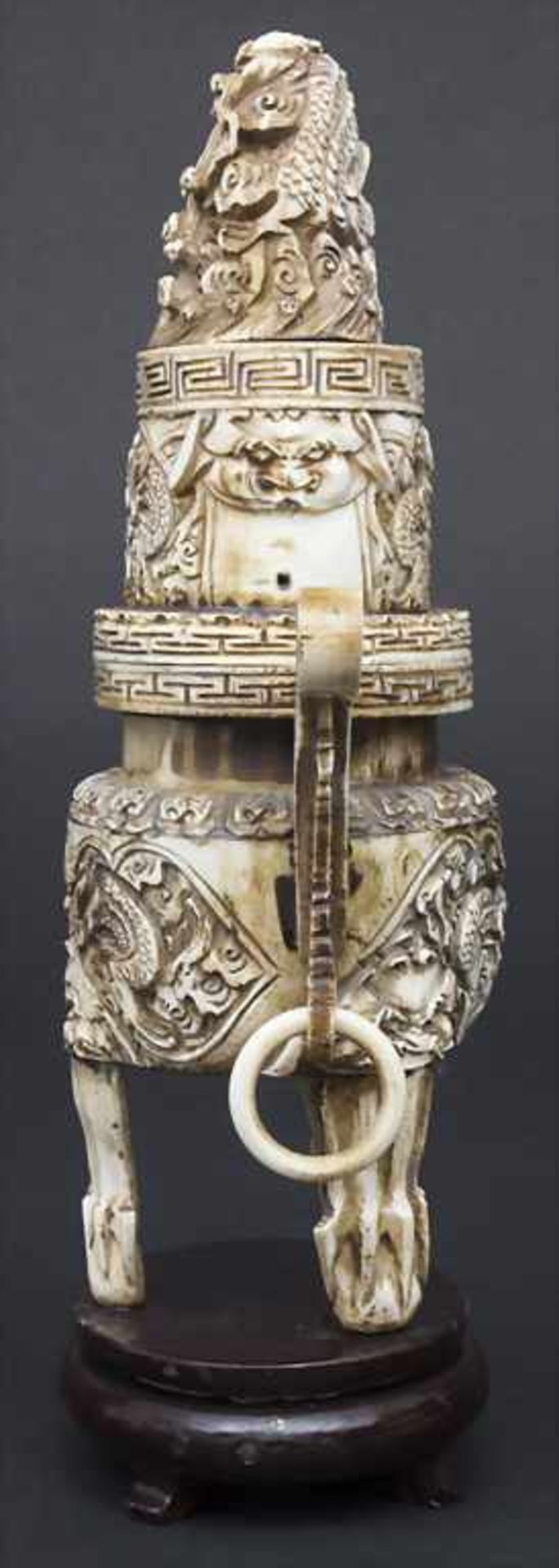 Räuchergefäß mit Drachendekor / An incense burner with dragons, China, um 1900Material: Elfenbein, - Bild 2 aus 11