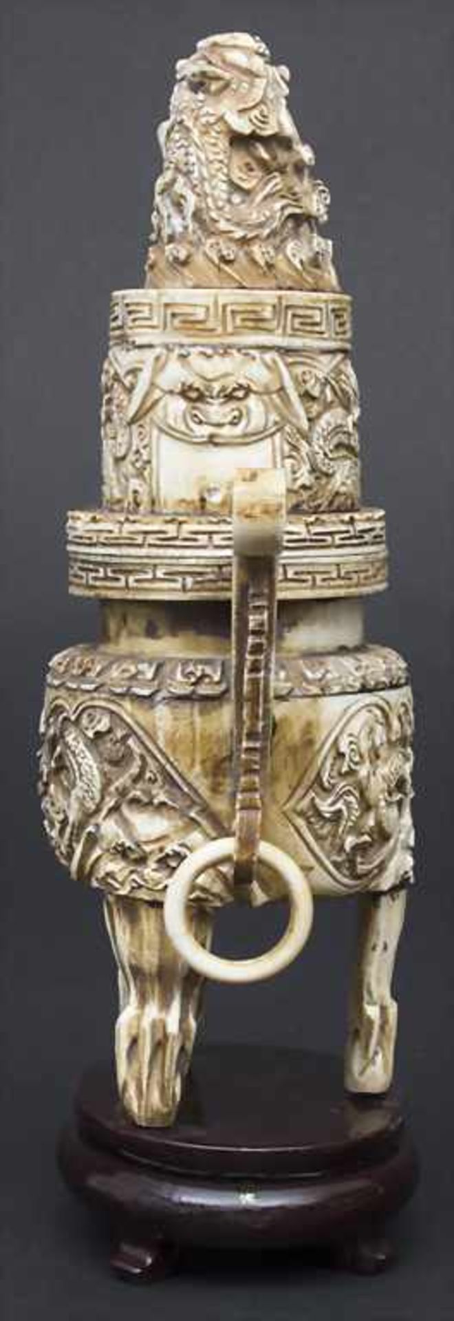 Räuchergefäß mit Drachendekor / An incense burner with dragons, China, um 1900Material: Elfenbein, - Bild 6 aus 11