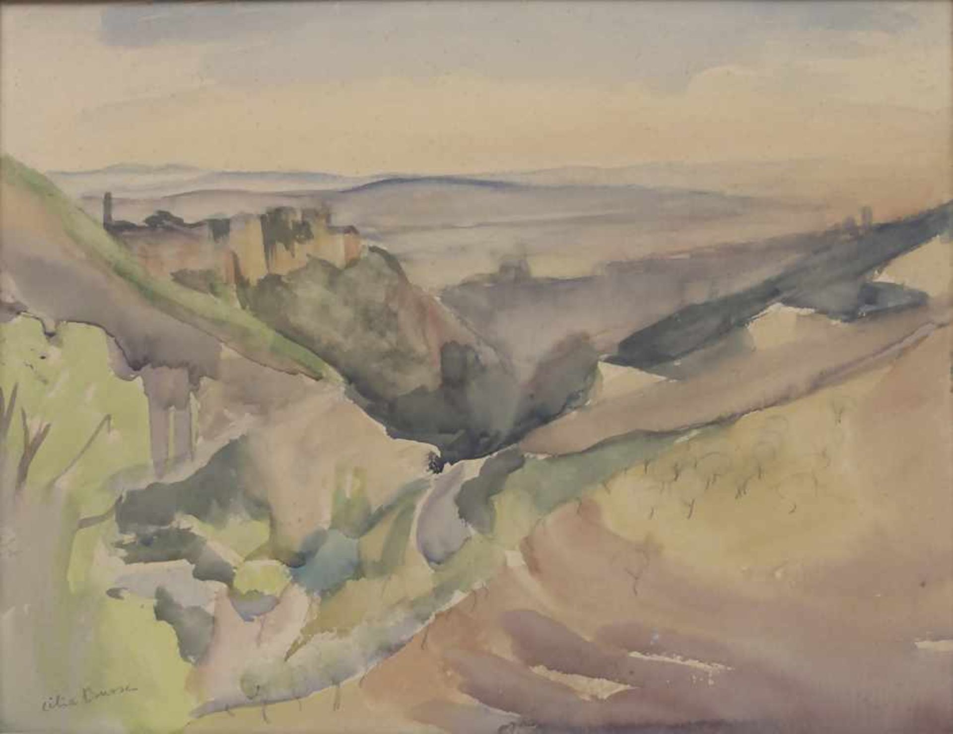 Lilia Busse (1897-1958), 'Burgenlandschaft' / 'A castle landscape'Technik: Aquarell auf Papier,