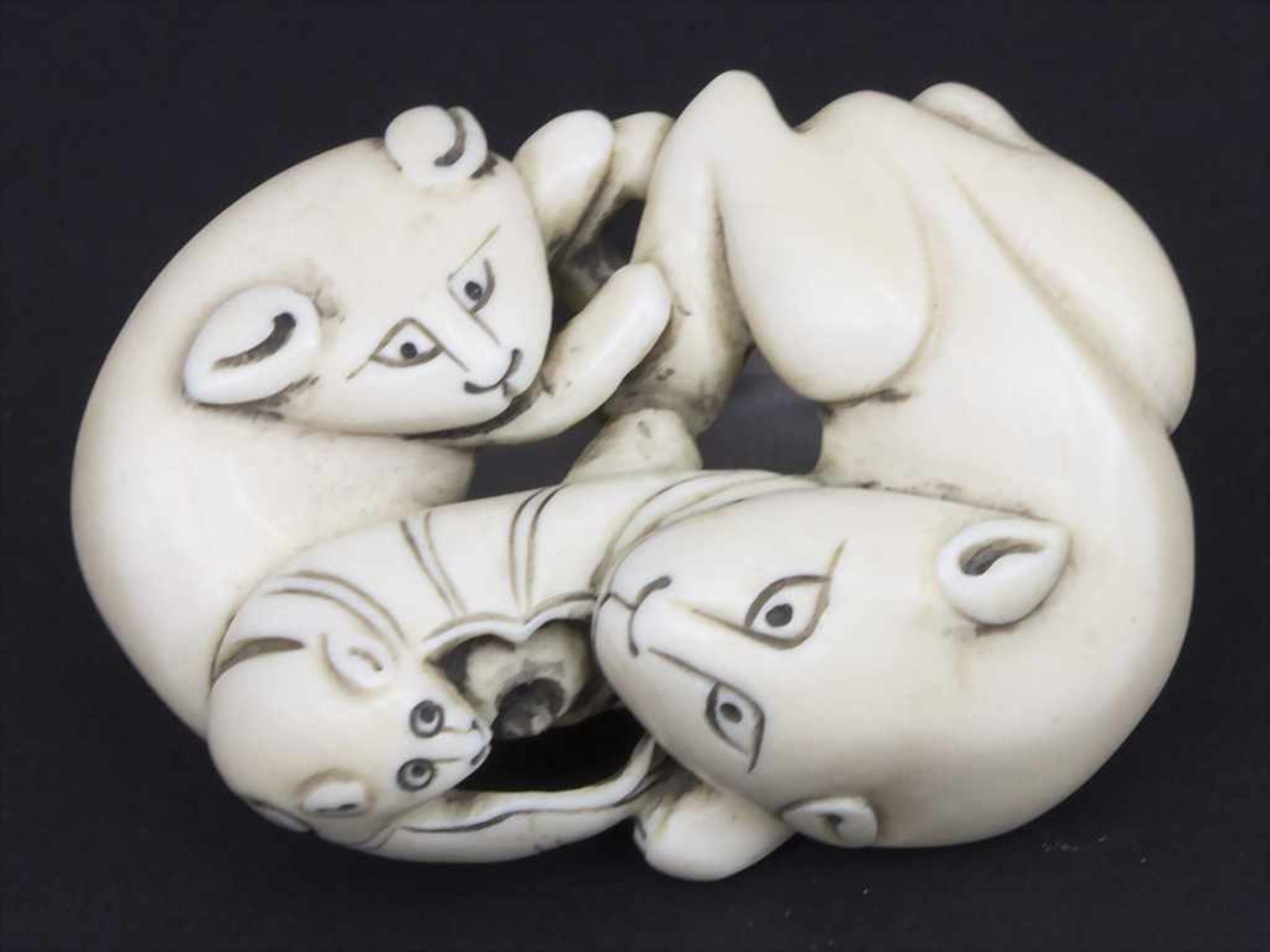 Netsuke 'Katzen mit Fledermaus' / A Netsuke 'Cats with bat', Japan, um 1900Material: Elfenbein, - Bild 3 aus 7