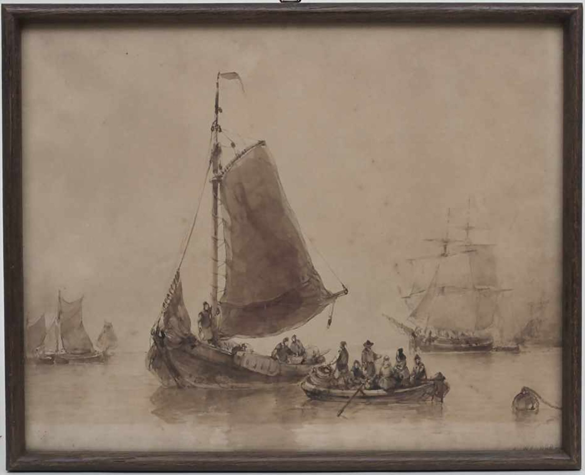 Anthonie Waldorp (1803-1866), 'Belebte Szene mit Fischerbooten' / 'A lively scenery with fishing - Image 3 of 7