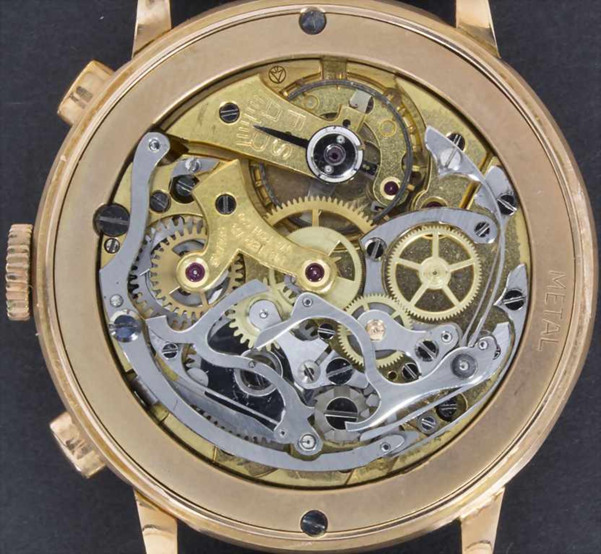Chronograph, Minerva Watch & Co, Schweiz, um 1950Gehäuse: Gold 18 Kt 750/000 gepunzt, Nr. 873495, - Bild 2 aus 5