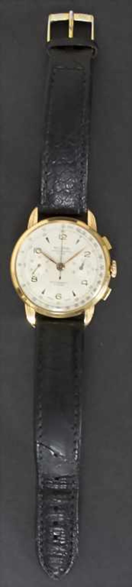 HAU / A men's watch, Avional, Chronograph, Schweiz/Swiss, um 1960Gehäuse: Gold 18 Kt 750/000 - Image 3 of 4